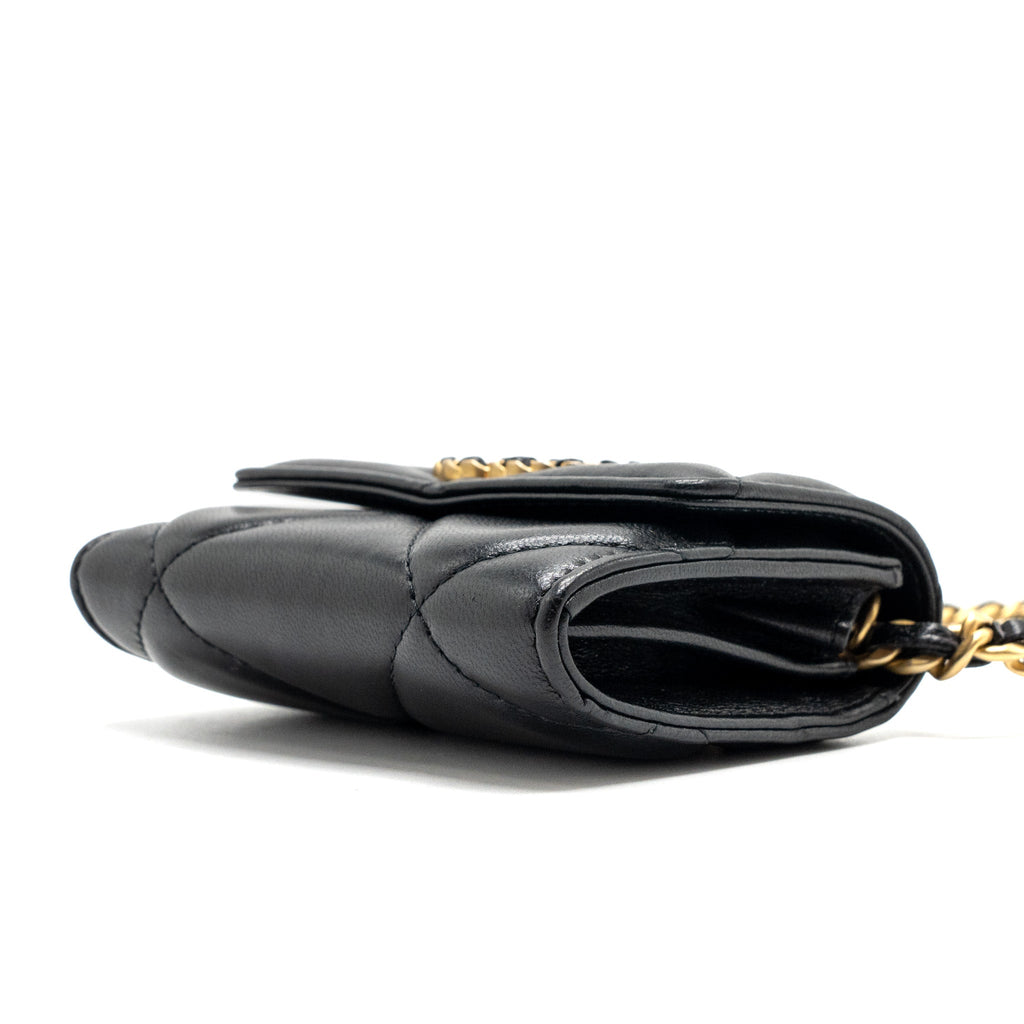 CHANEL 19 FLAP CARD HOLDER WITH CHAIN LAMBSKIN BLACK MULTICOLOR HARDWARE