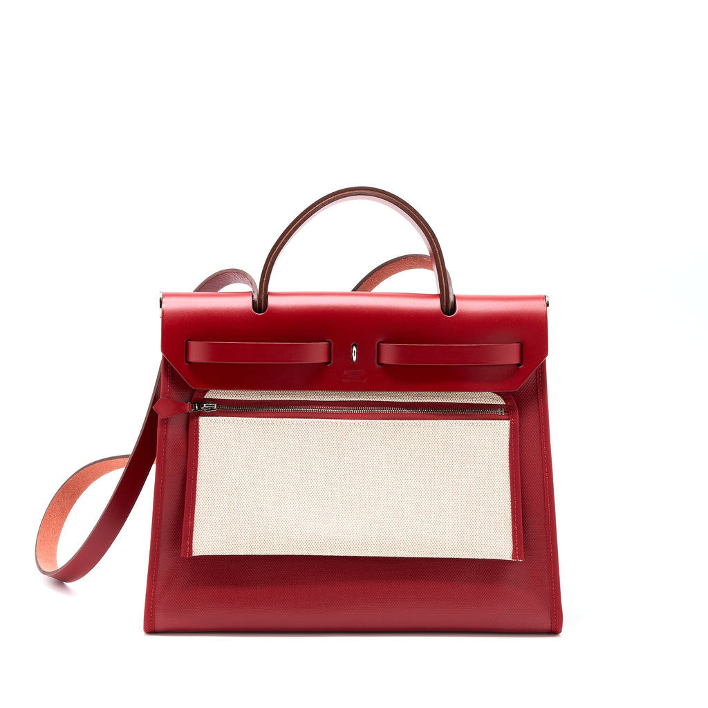 HERMES HERBAG ZIP 31 BAG BERLINE CANVAS ROUGE PIMENT SHW
