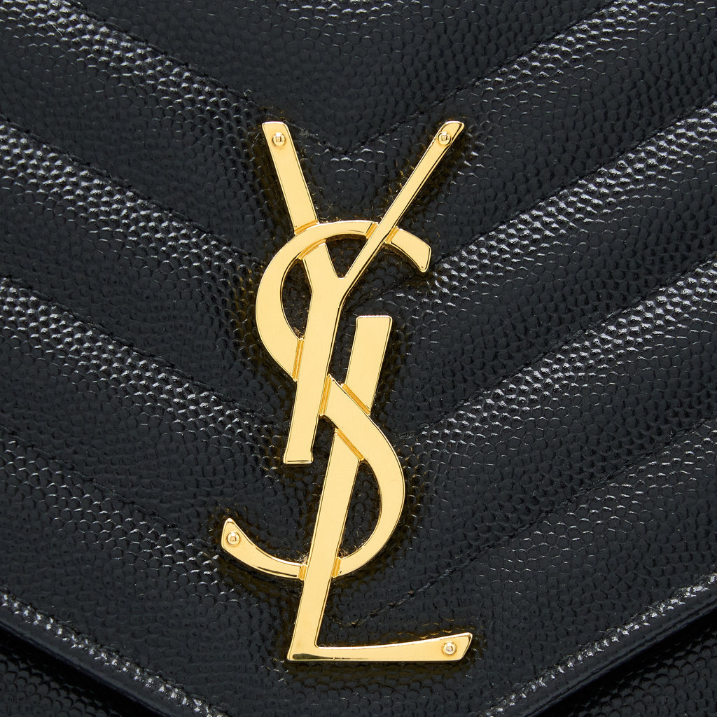 SAINT LAURENT WALLET ON CHAIN GRAINED CALFSKIN BLACK GHW