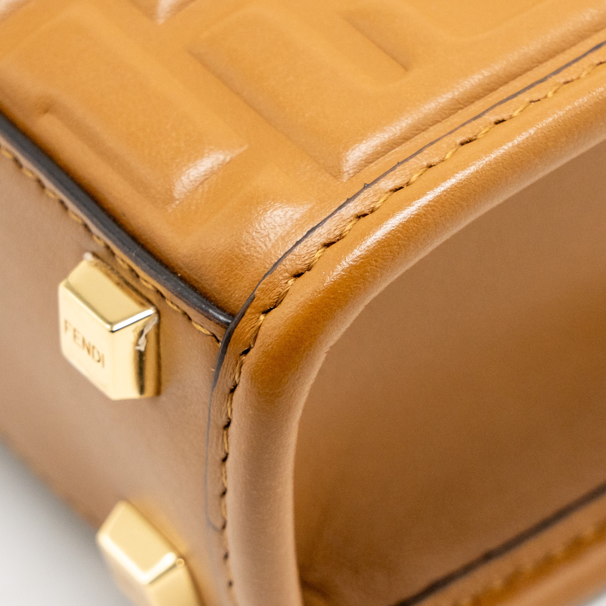 FENDI MINI SUNSHINE SHOPPER BAG FF LEATHER BROWN GHW