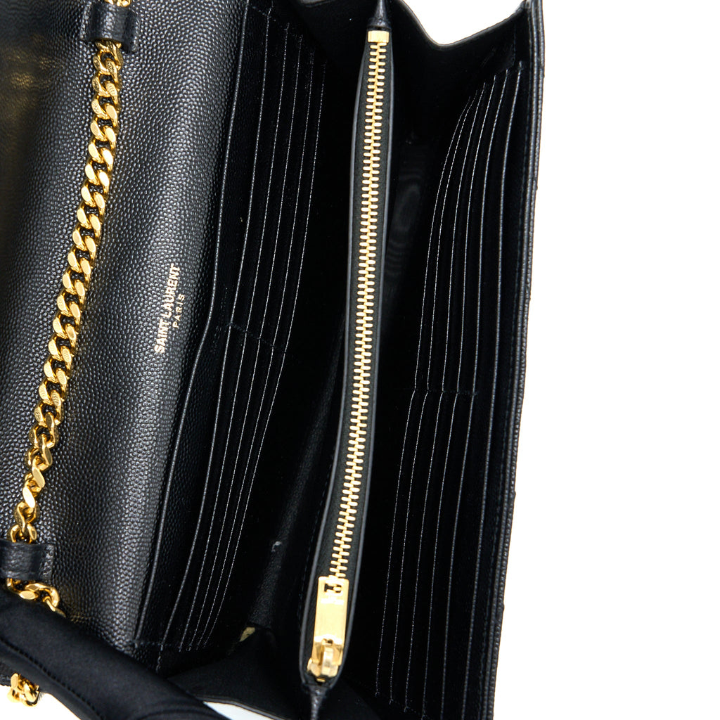 SAINT LAURENT WALLET ON CHAIN GRAINED CALFSKIN BLACK GHW