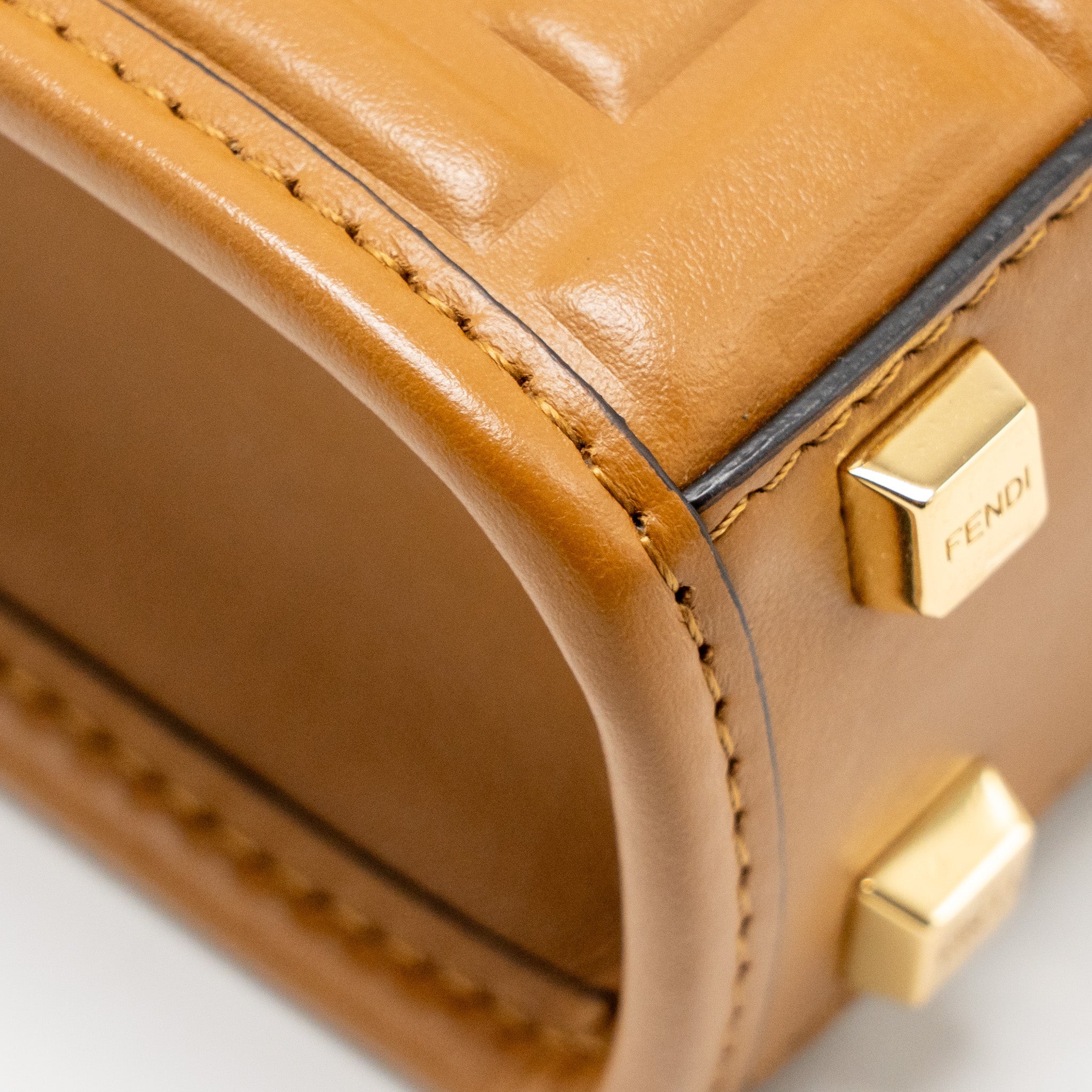 FENDI MINI SUNSHINE SHOPPER BAG FF LEATHER BROWN GHW