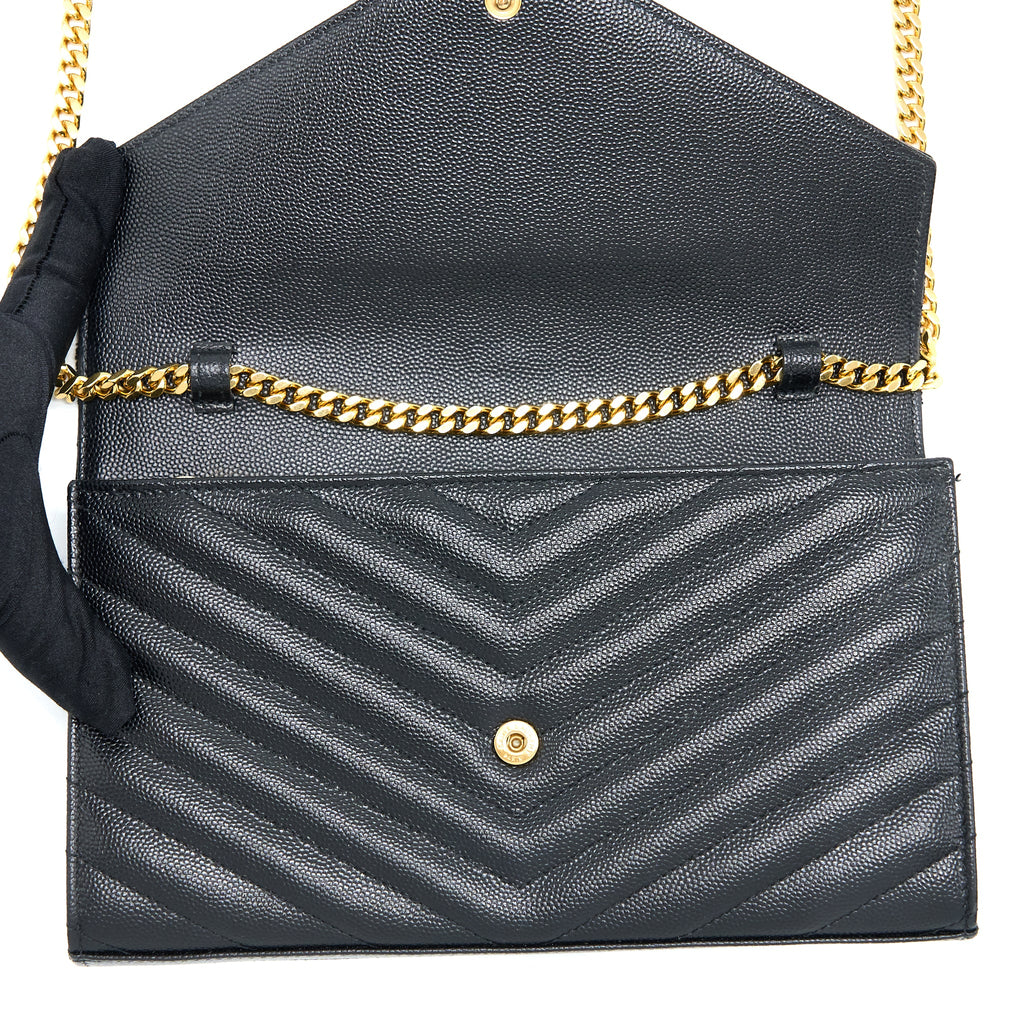 SAINT LAURENT WALLET ON CHAIN GRAINED CALFSKIN BLACK GHW