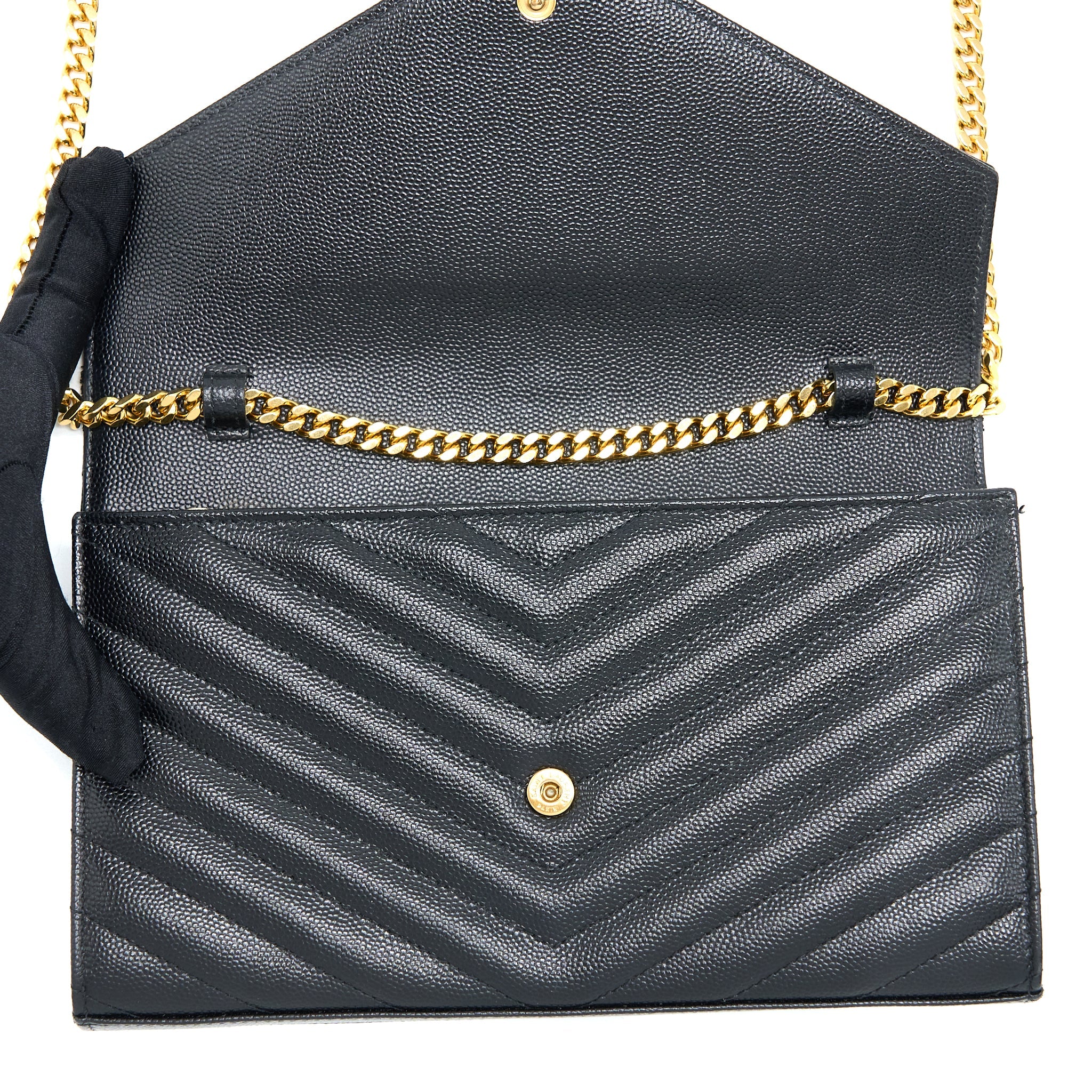 SAINT LAURENT WALLET ON CHAIN GRAINED CALFSKIN BLACK GHW