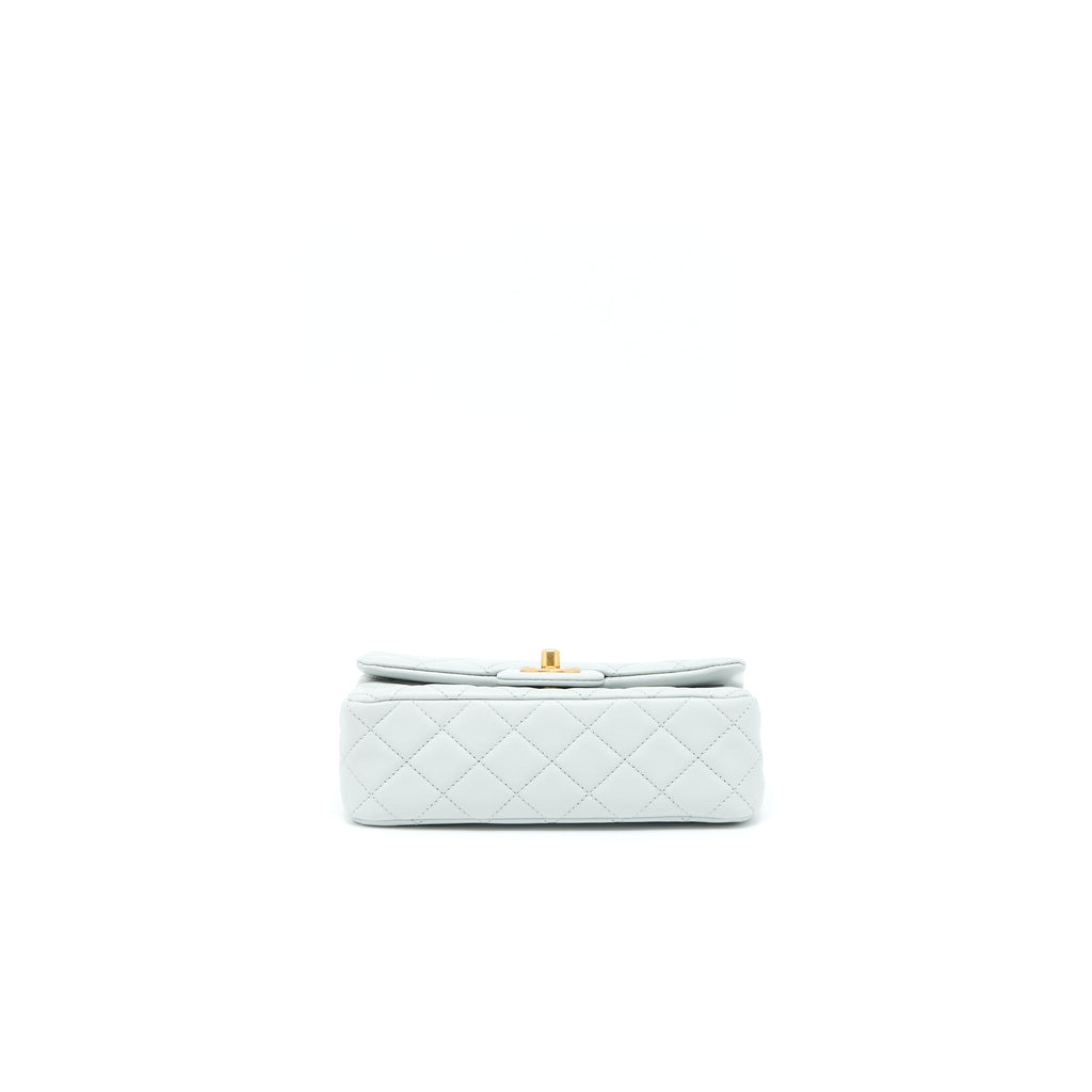 CHANEL 23C PEARL CRUSH MINI RECTANGULAR LAMBSKIN LIGHT GREY BRUSHED GHW (MICROCHIP)