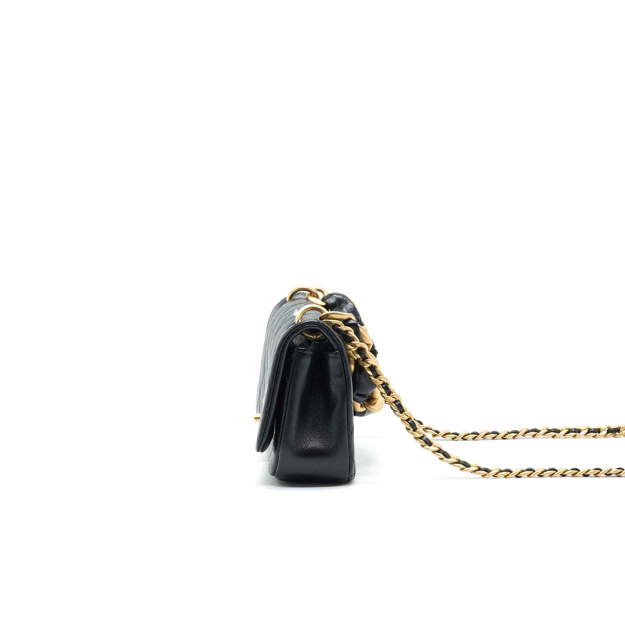 CHANEL SHINY LAMBSKIN FLAP BAG BLACK GHW