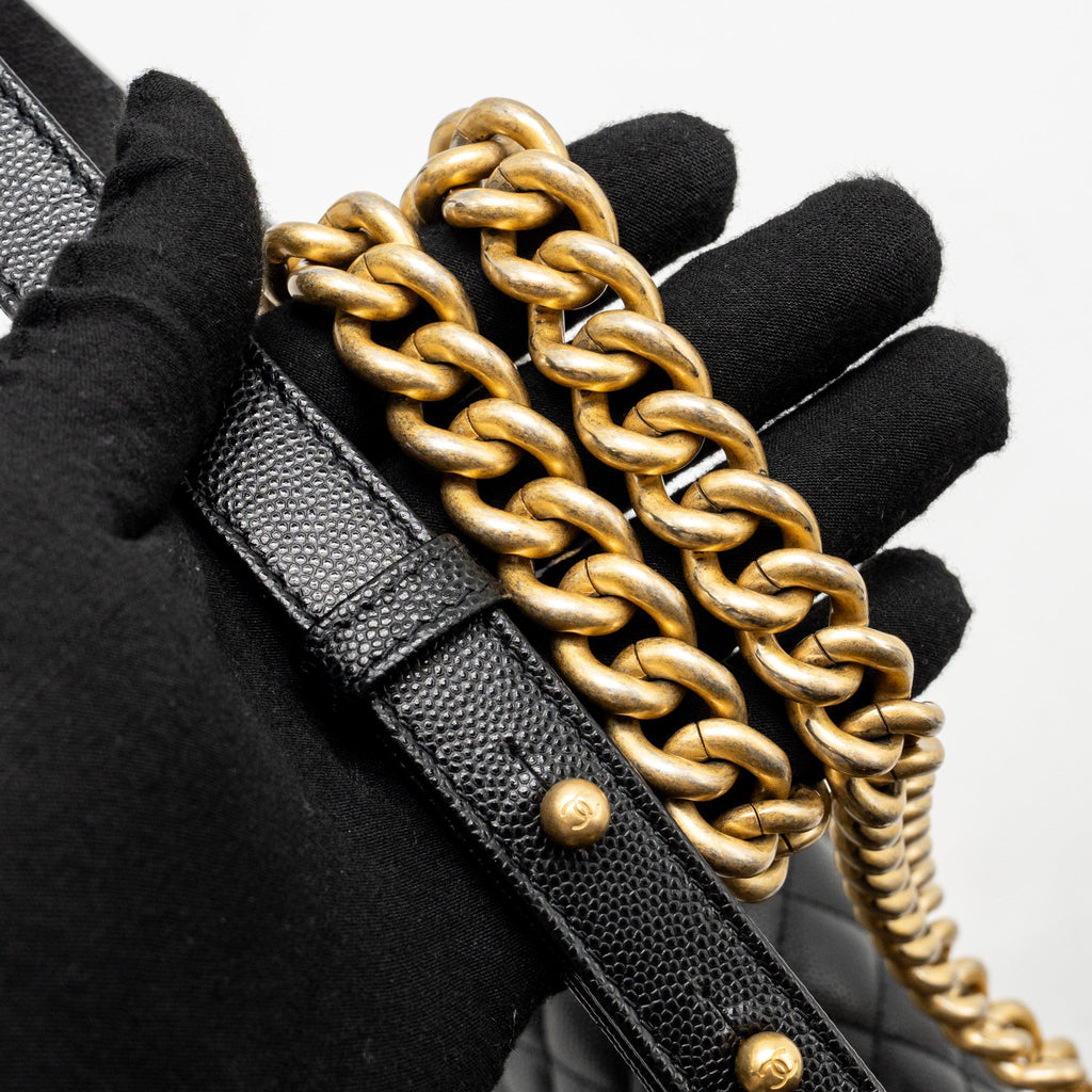CHANEL MEDIUM CLASSIC BOY BAG CAVIAR BLACK GHW