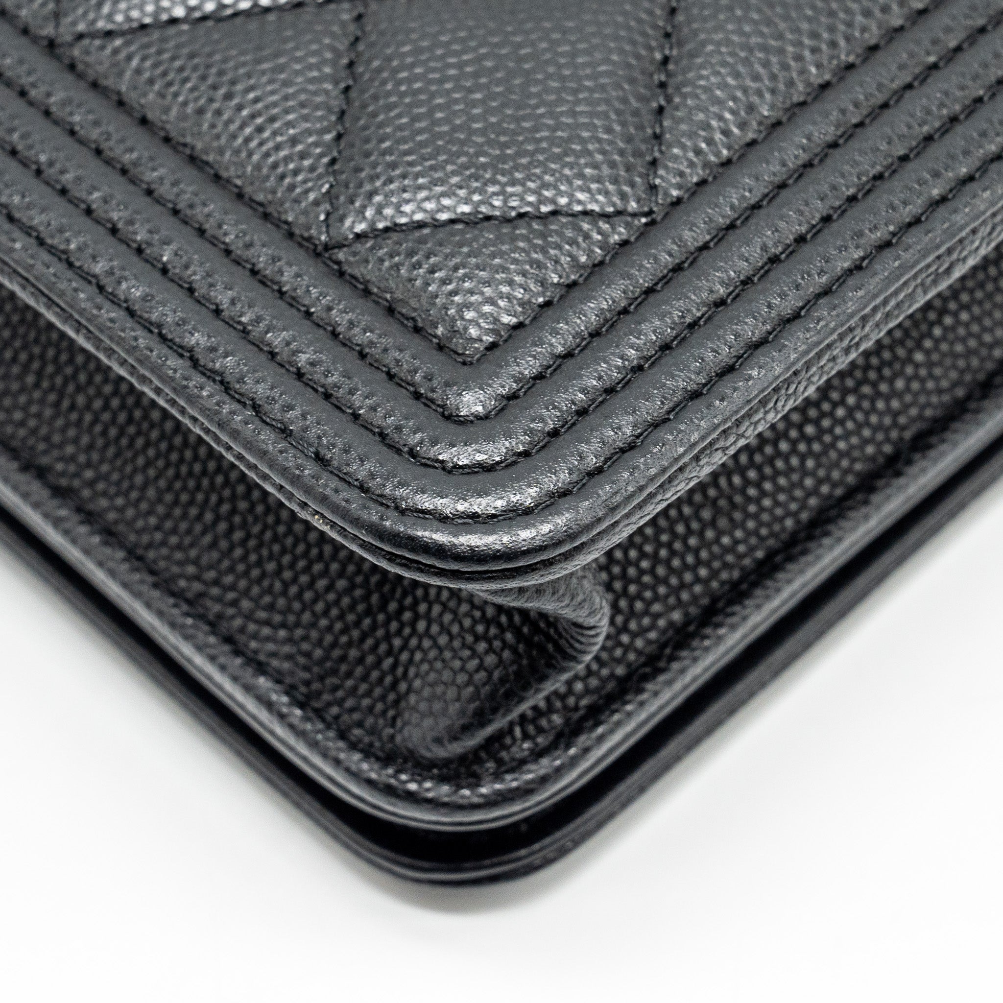 CHANEL BOY WALLET ON CHAIN CAVIAR BLACK GHW (MICROCHIP)