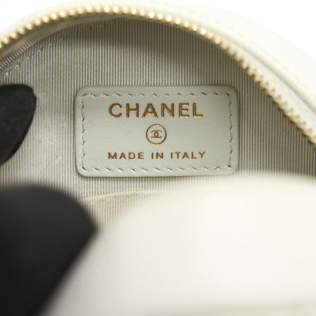 CHANEL MINI ROUND BAG WITH CHAIN CAVIAR WHITE LGHW