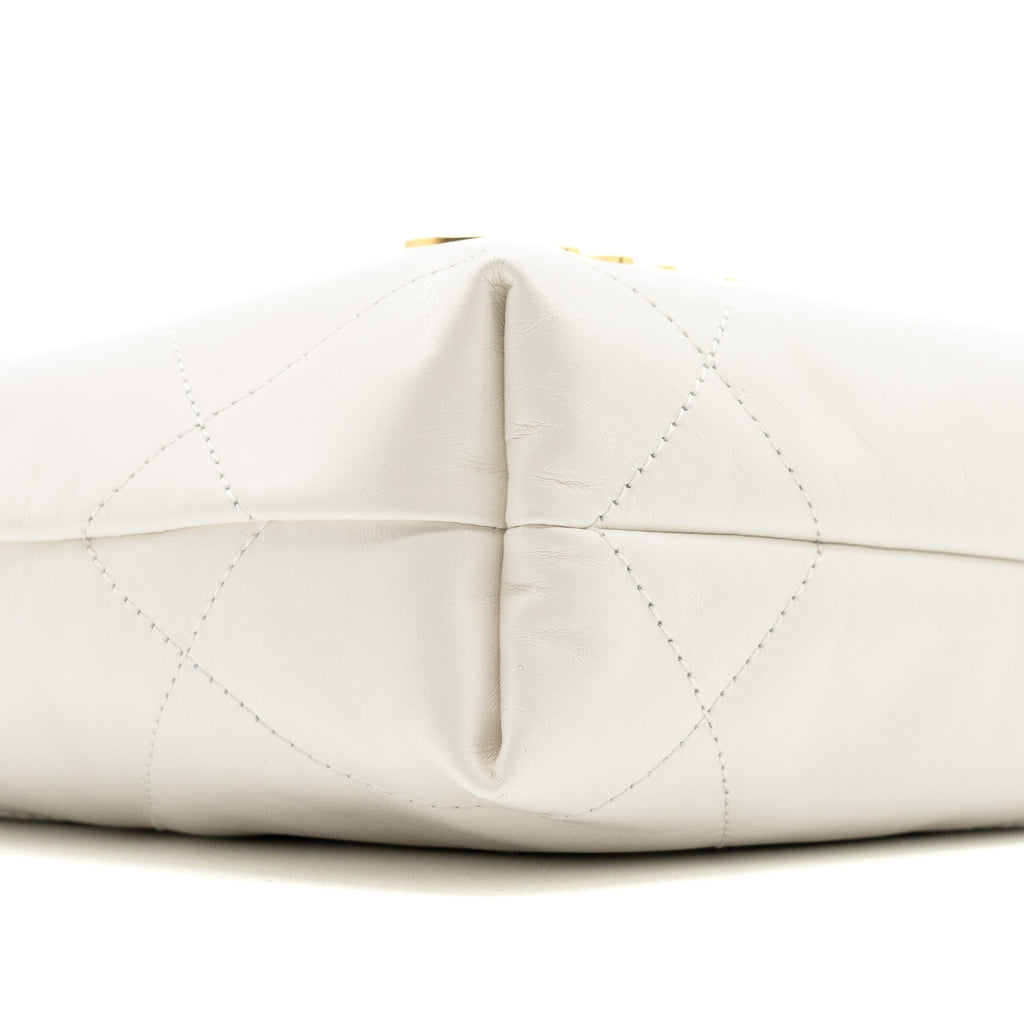 CHANEL MINI 22 BAG SHINY CALFSKIN WHITE GHW (MICROCHIP)
