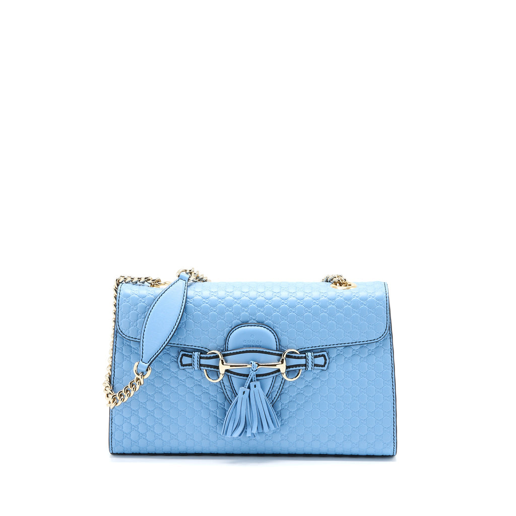 GUCCI EMILY CHAIN SHOULDER BAG CALFSKIN LIGHT BLUE SHW