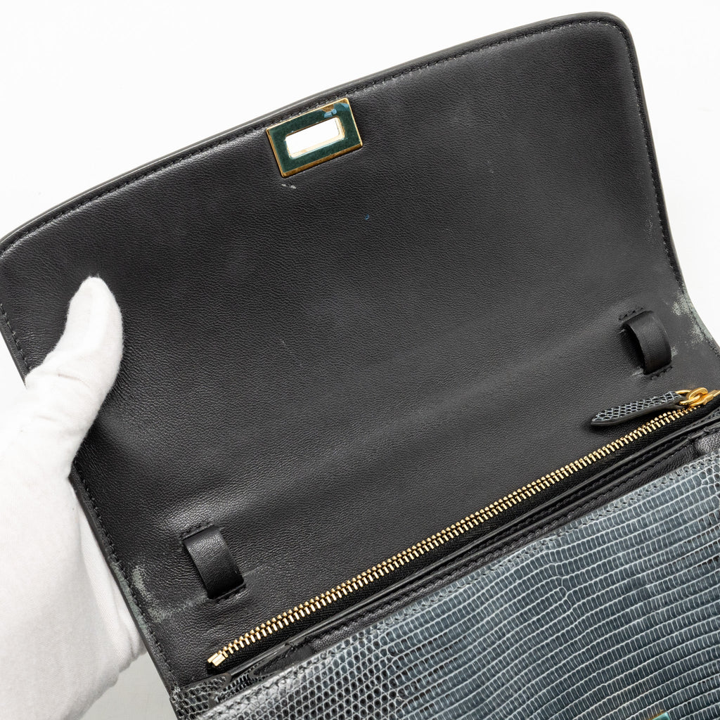 CELINE MEDIUM BOX BAG LIZARD GREY GHW