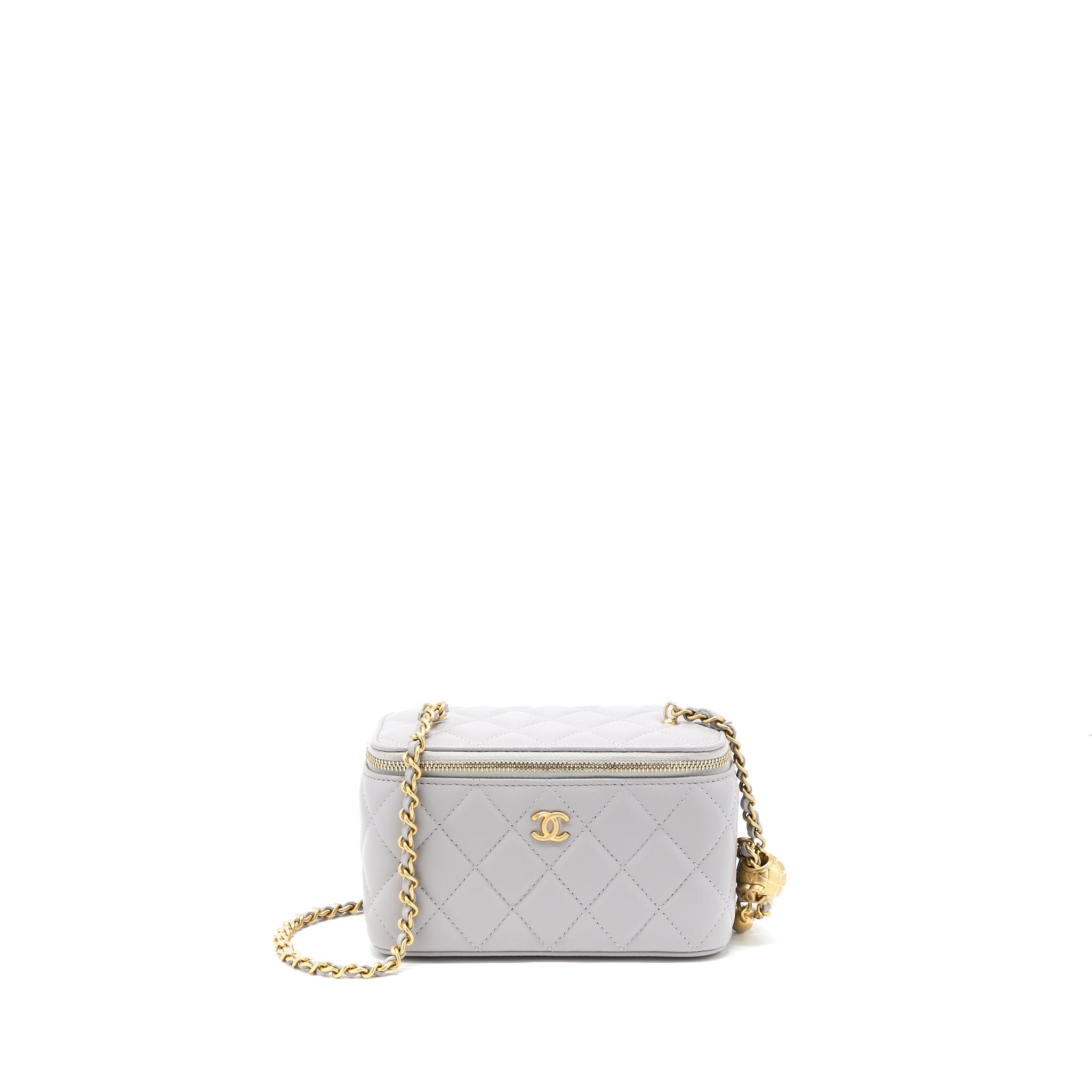 CHANEL 22B PEARL CRUSH LONG VANITY WITH CHAIN LAMBSKIN GREY GHW