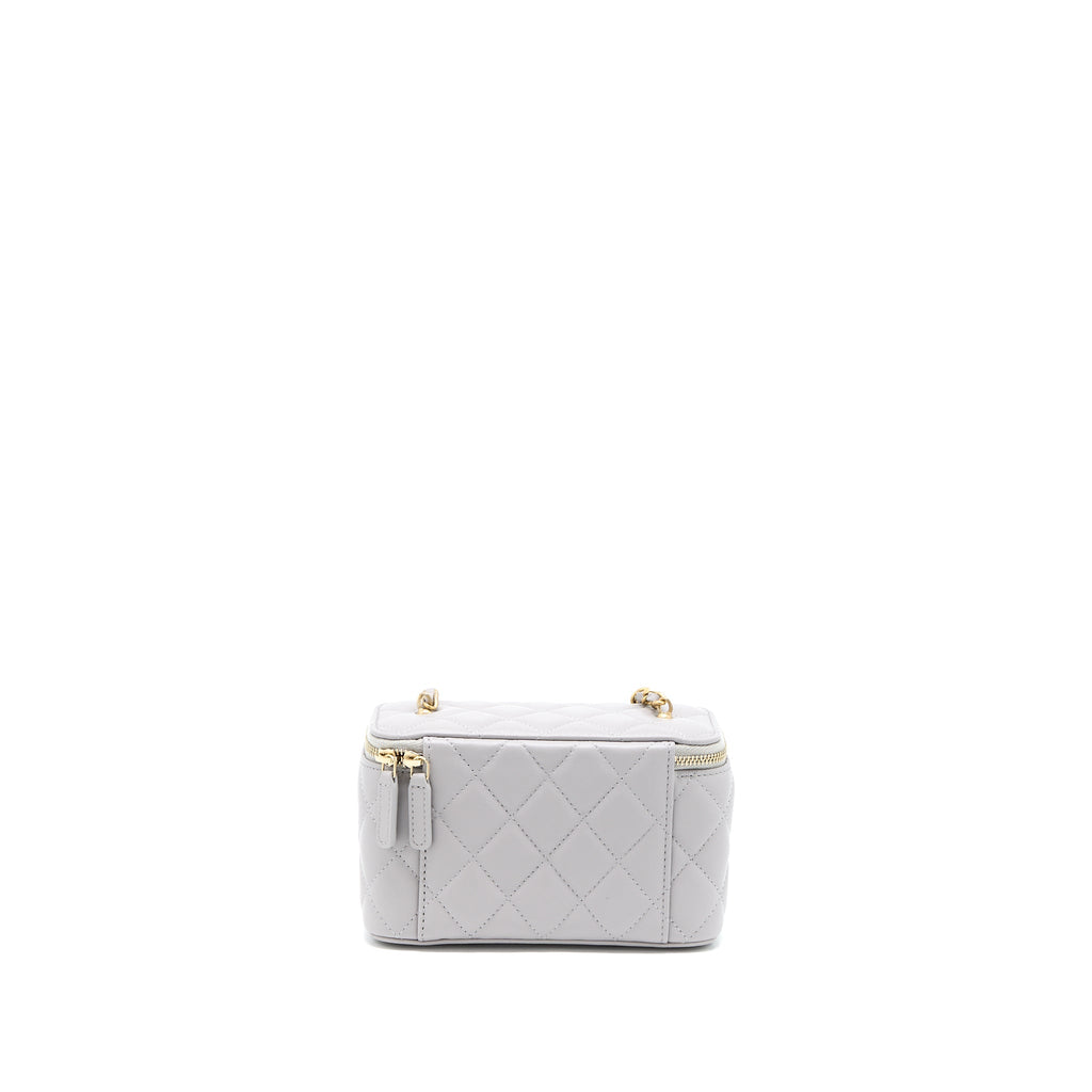 CHANEL 22B PEARL CRUSH LONG VANITY WITH CHAIN LAMBSKIN GREY GHW
