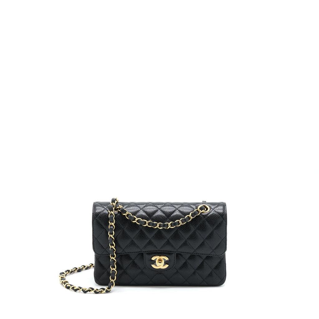 CHANEL SMALL CLASSIC DOUBLE FLAP CAVIAR BLACK GHW (MICROCHIP)