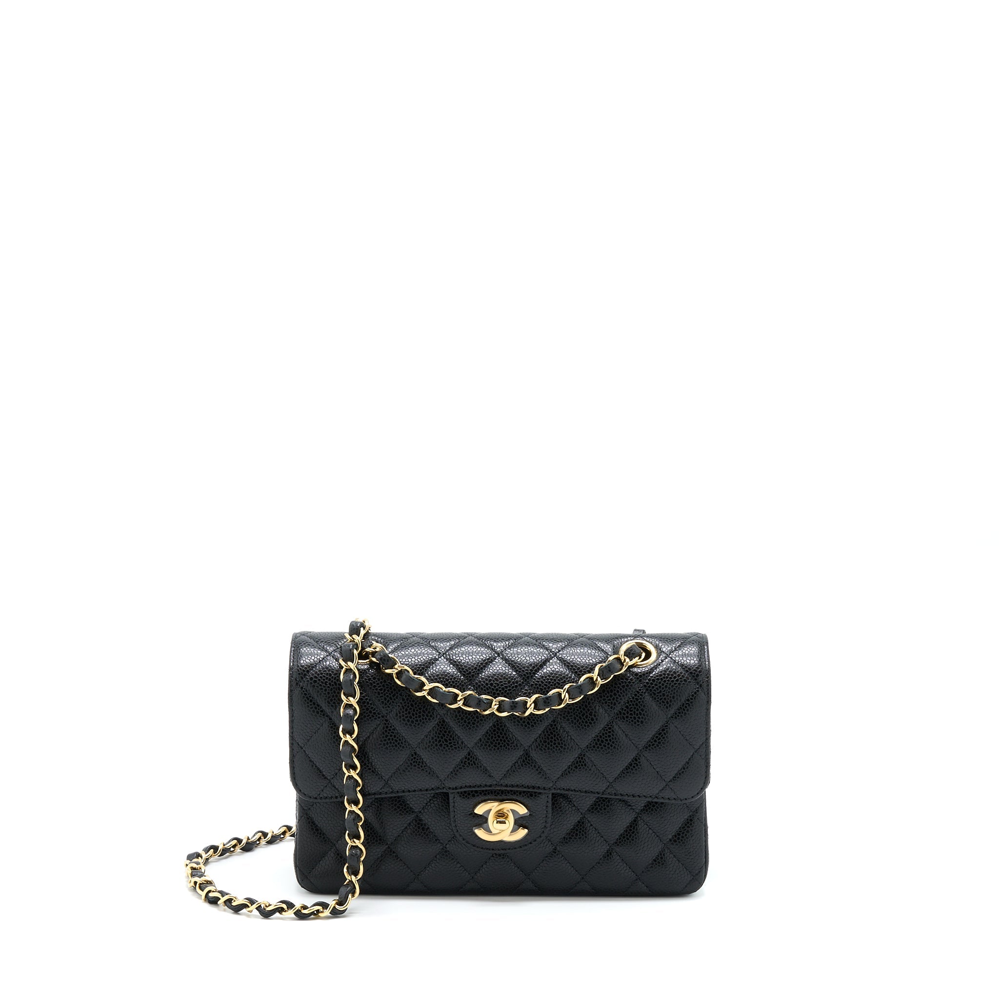 CHANEL SMALL CLASSIC DOUBLE FLAP CAVIAR BLACK GHW (MICROCHIP)