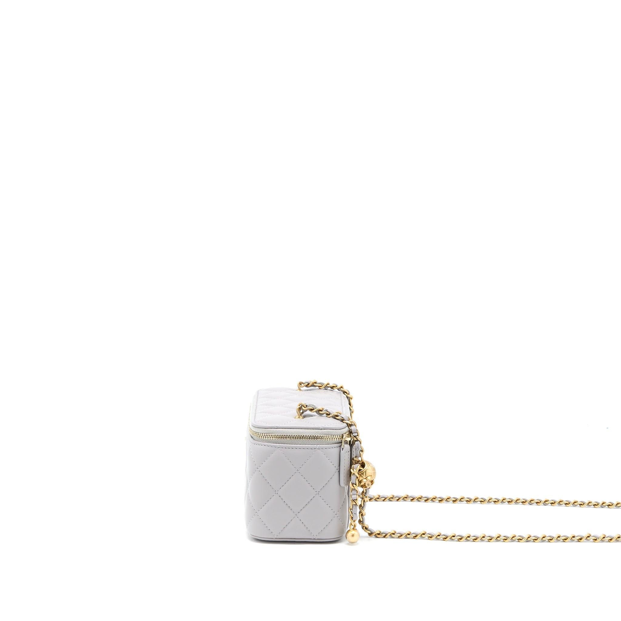 CHANEL 22B PEARL CRUSH LONG VANITY WITH CHAIN LAMBSKIN GREY GHW