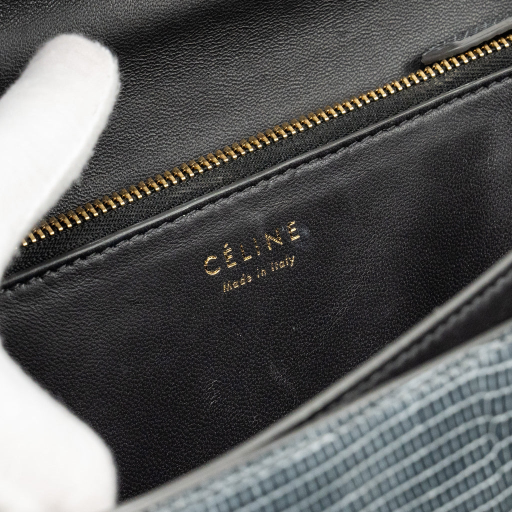 CELINE MEDIUM BOX BAG LIZARD GREY GHW