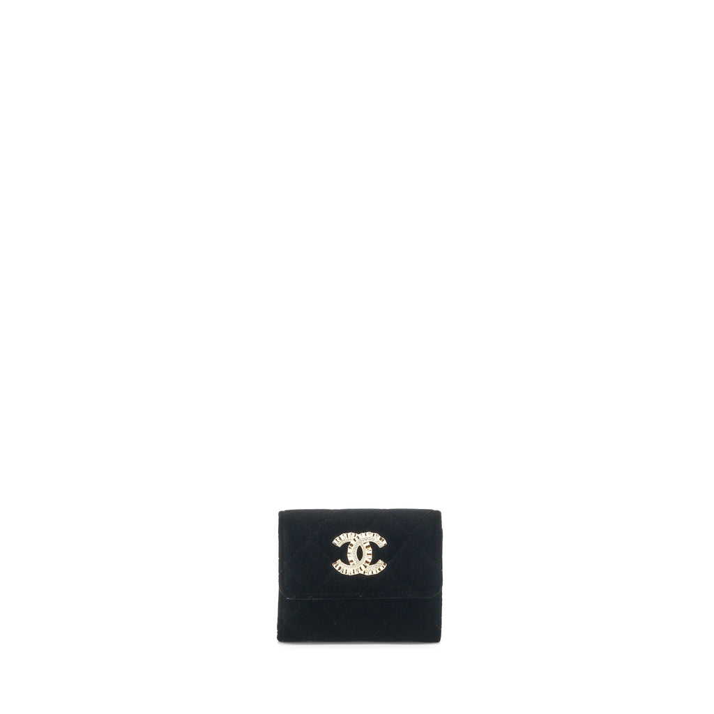 CHANEL SMALL FLAP WALLET VELVET BLACK LGHW