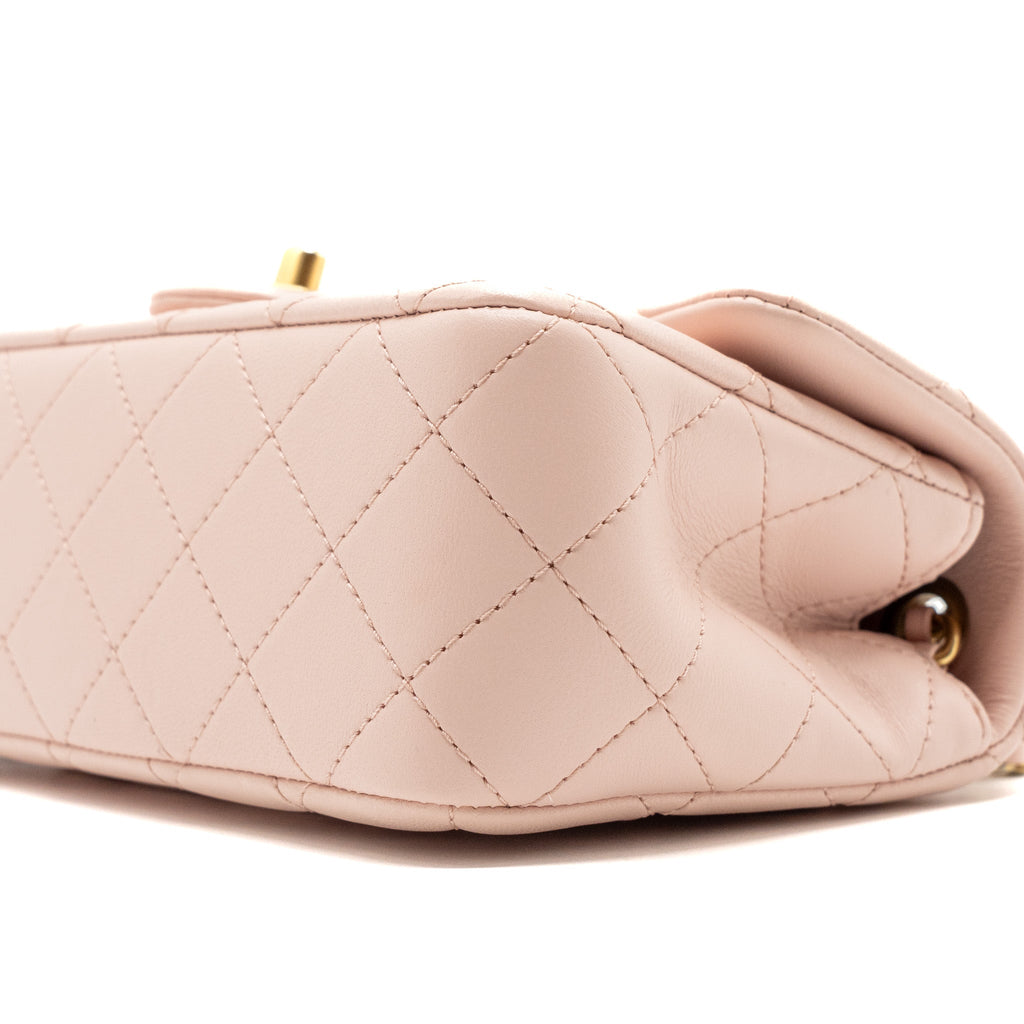 CHANEL 23K PEARL CRUSH MINI RECTANGULAR FLAP BAG LAMBSKIN LIGHT PINK GHW (MICROCHIP)