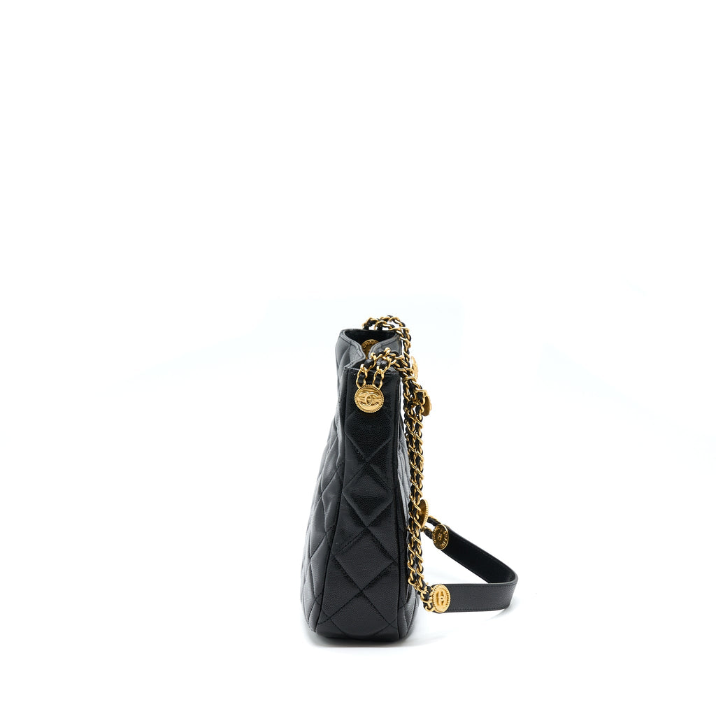 CHANEL 22A TWIST YOUR BUTTONS HOBO SHOULDER BAG CAVIAR BLACK GHW (MICROCHIP)