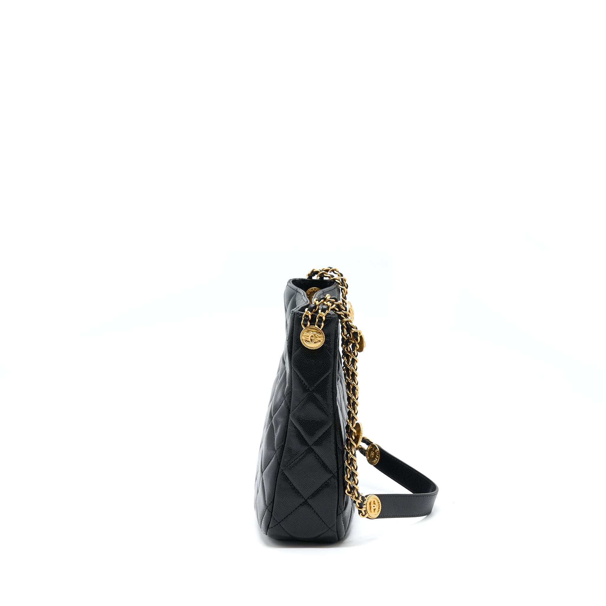 CHANEL 22A TWIST YOUR BUTTONS HOBO SHOULDER BAG CAVIAR BLACK GHW (MICROCHIP)
