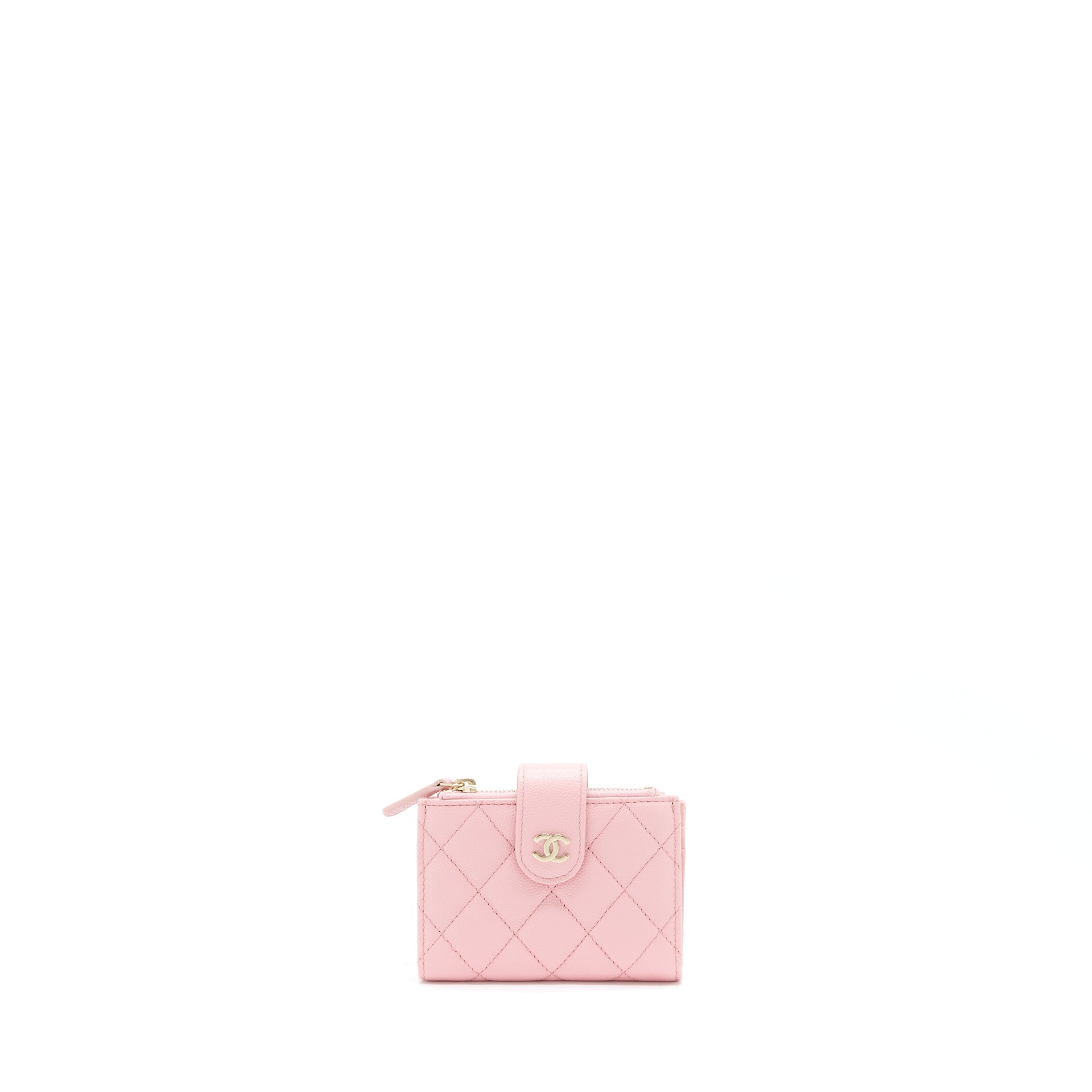 CHANEL DOUBLE ZIP CARD HOLDER CAVIAR PINK LGHW