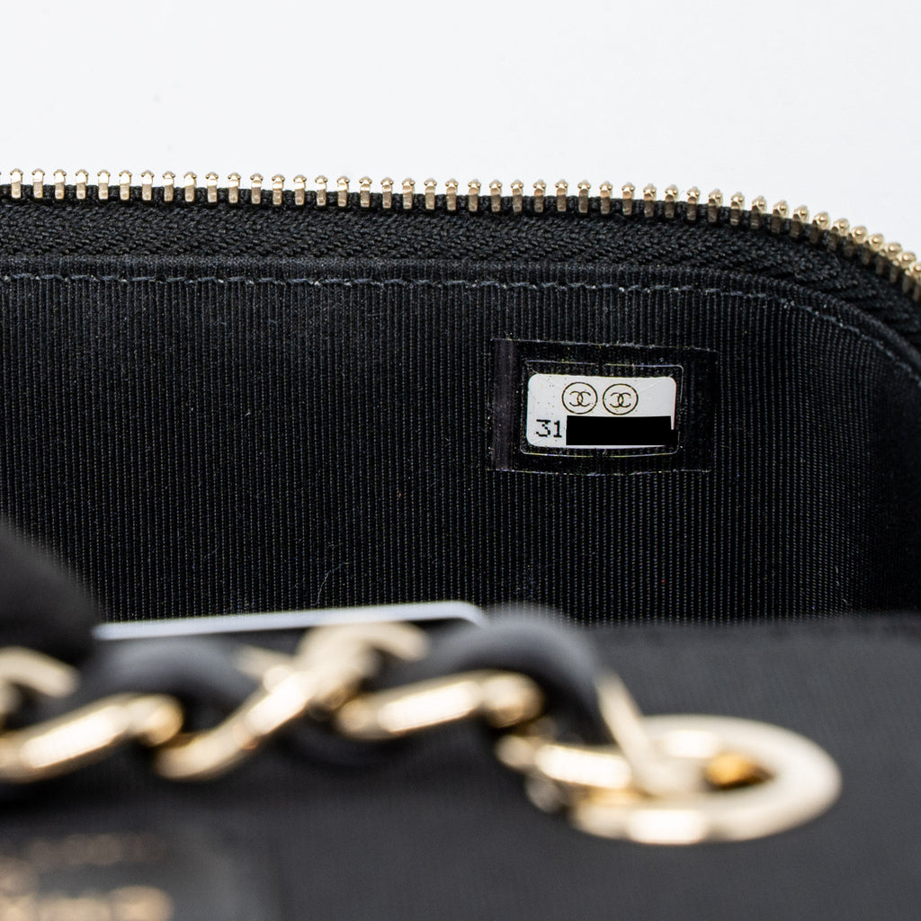 CHANEL LONG VANITY WITH GIANT CHAIN TWEED/LAMBSKIN BLACK LGHW