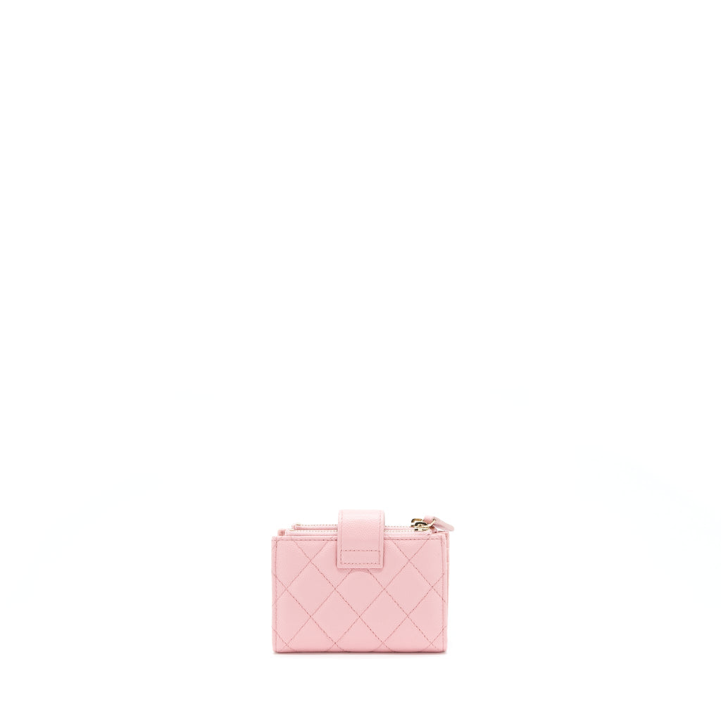 CHANEL DOUBLE ZIP CARD HOLDER CAVIAR PINK LGHW