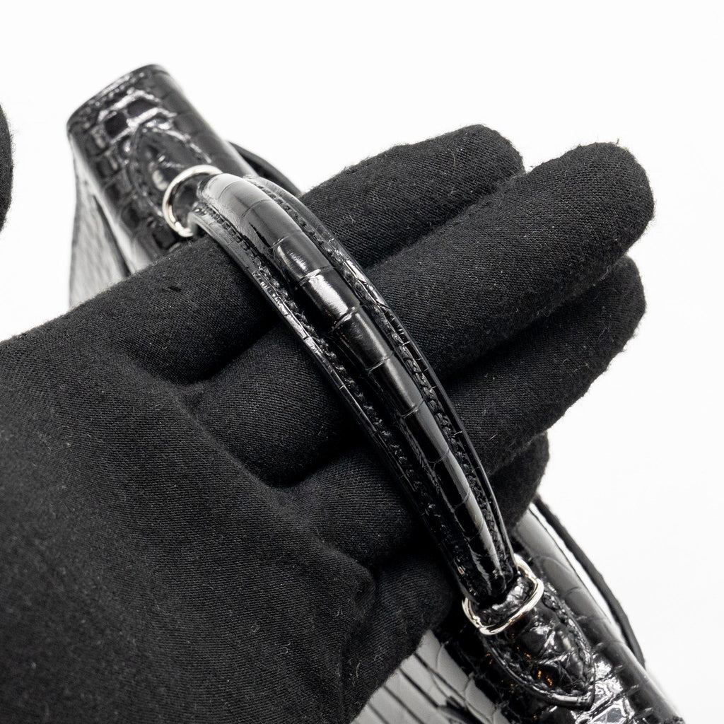 HERMES MINI KELLY II SHINY ALLIGATOR MISSISSIPPIENSIS BLACK SHW