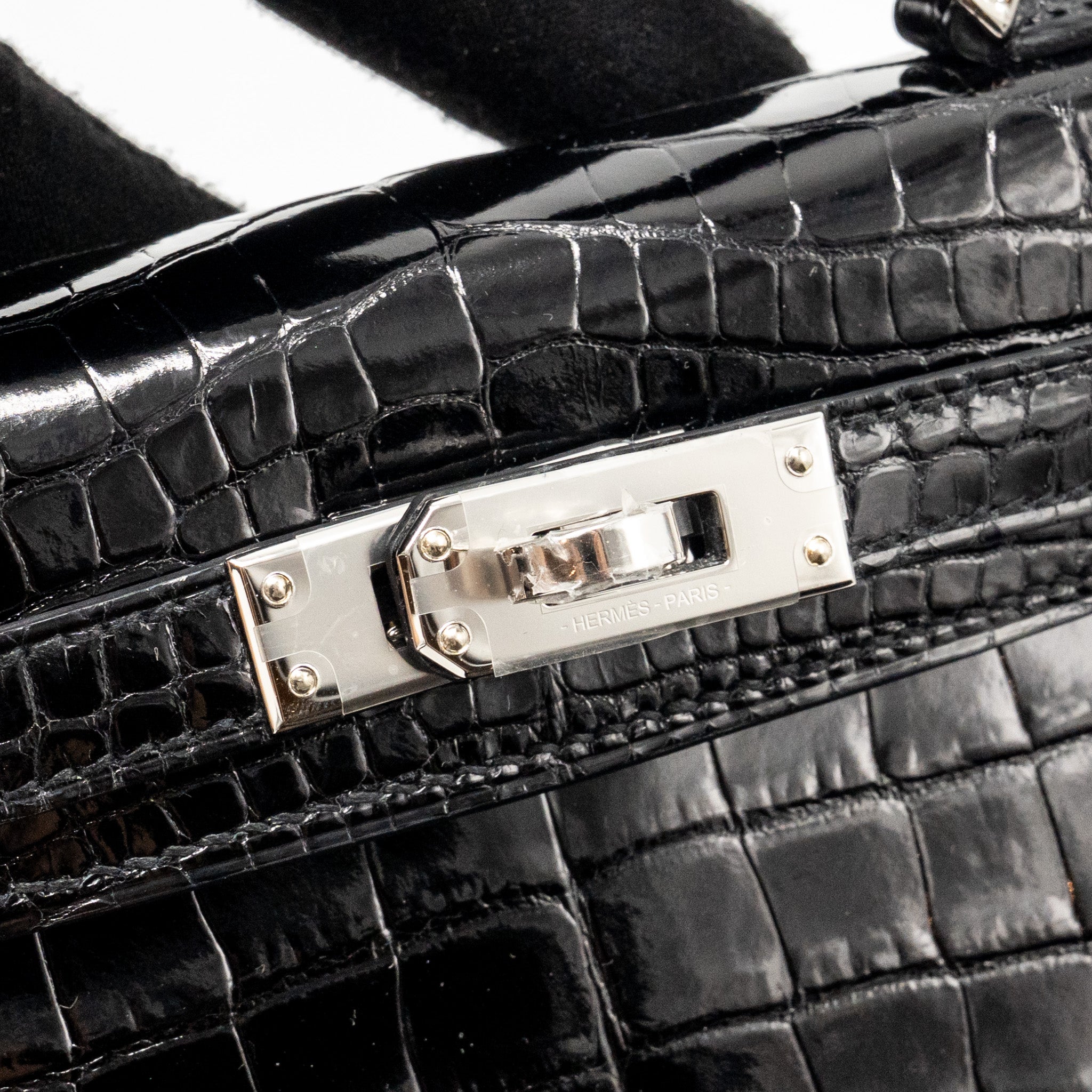 HERMES MINI KELLY II SHINY ALLIGATOR MISSISSIPPIENSIS BLACK SHW