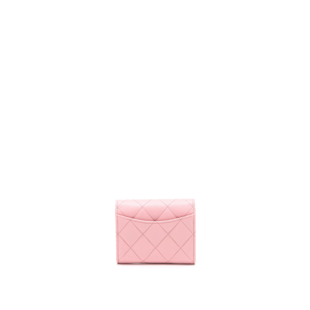 CHANEL 22C FLAP CARD HOLDER WITH CHAIN CAVIAR PINK LGHW