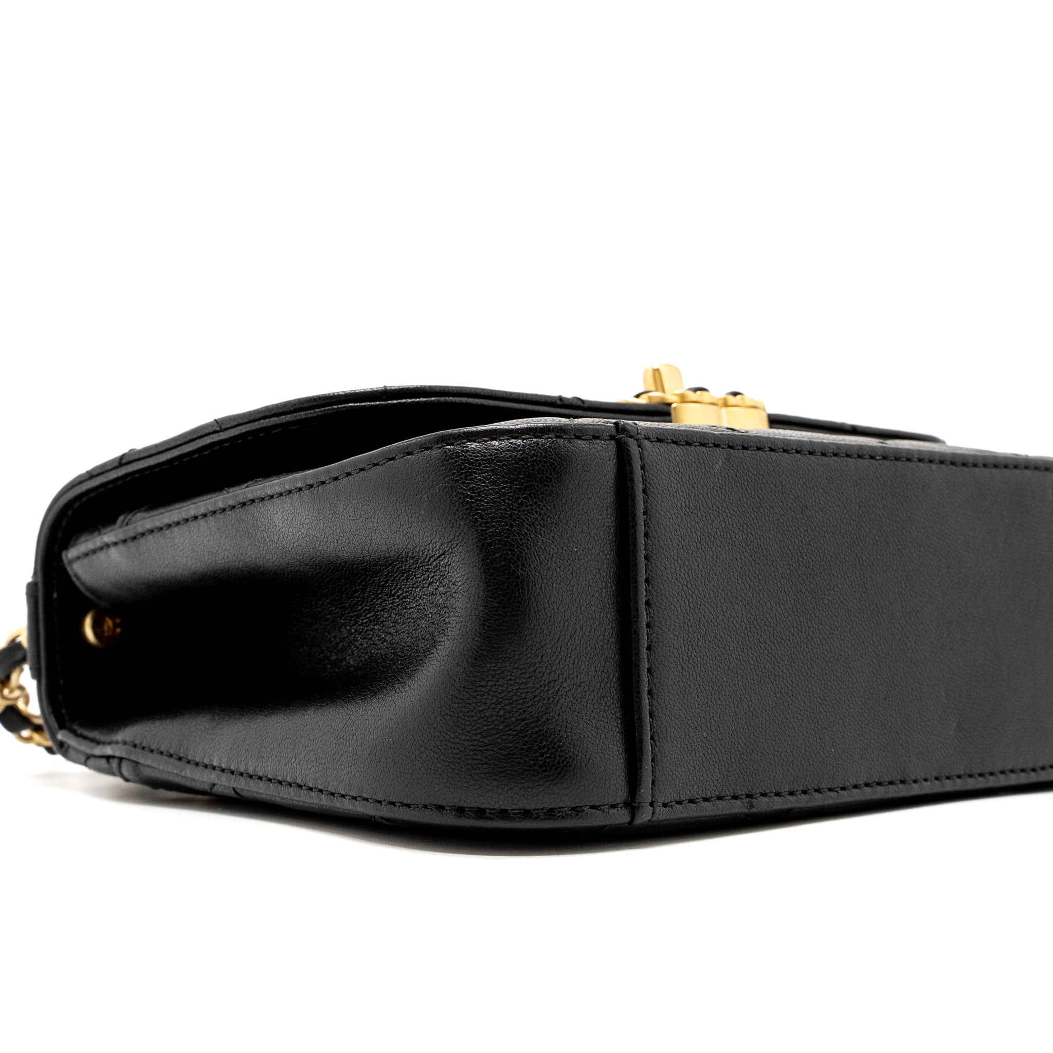 CHANEL TOP HANDLE FLAP BAG DETAILED LOGO GOATSKIN BLACK GHW