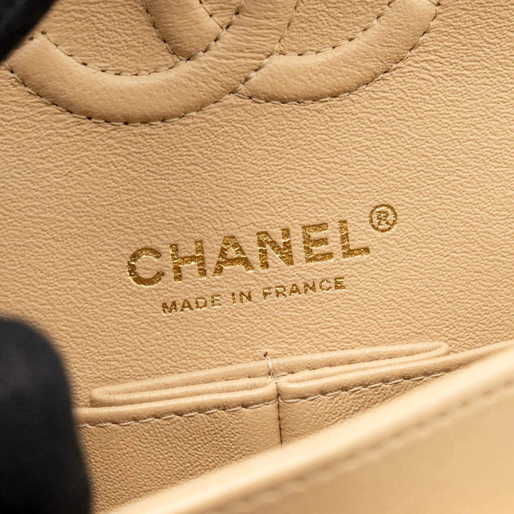 CHANEL SMALL CLASSIC DOUBLE FLAP BAG LAMBSKIN BEIGE GHW