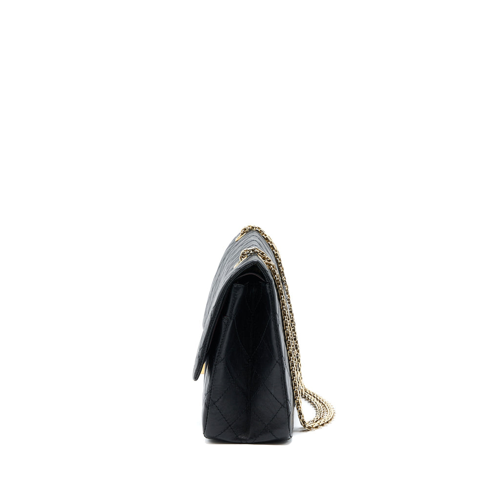 CHANEL 2.55 227 REISSUE FLAP BAG AGED CALFSKIN BLACK GHW
