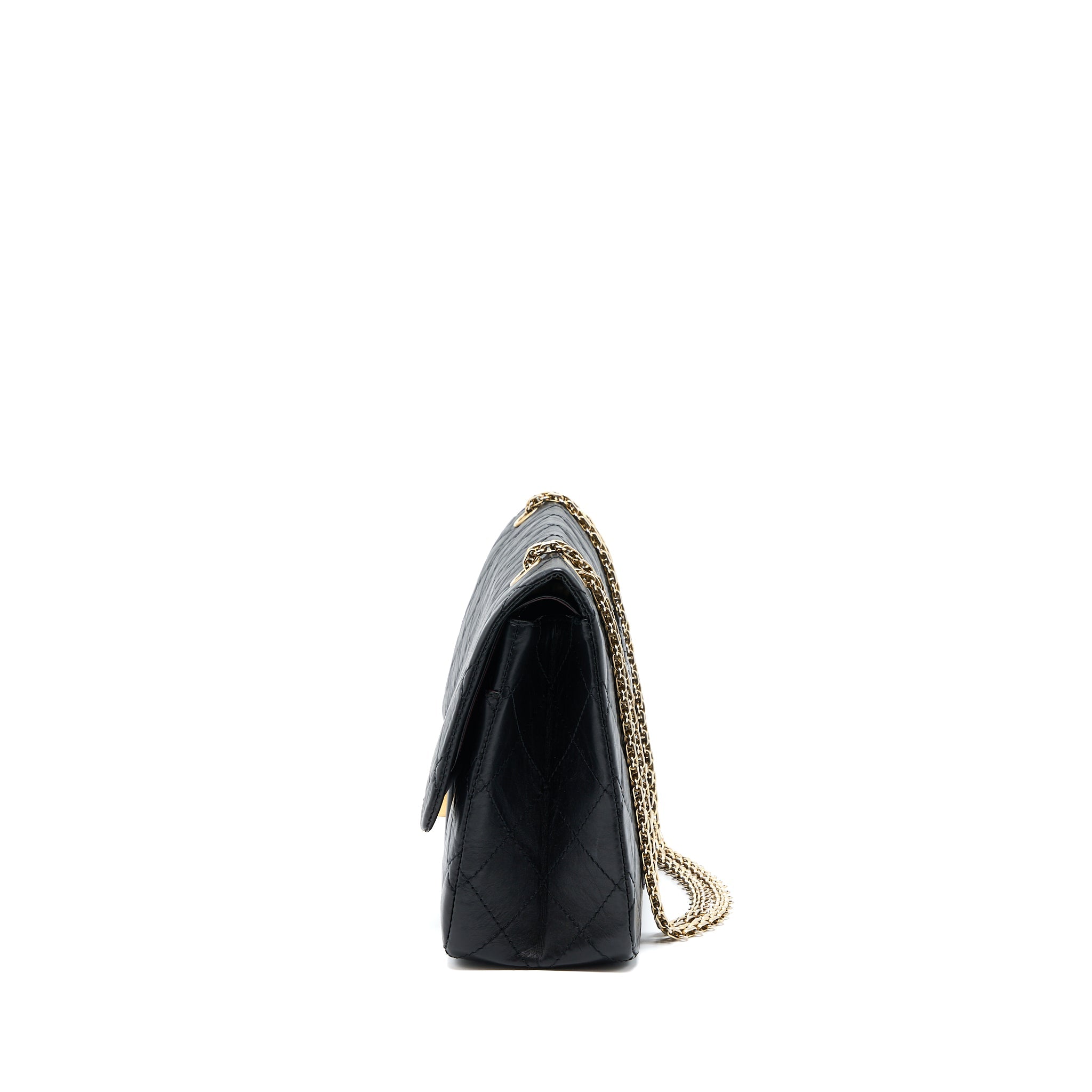 CHANEL 2.55 227 REISSUE FLAP BAG AGED CALFSKIN BLACK GHW