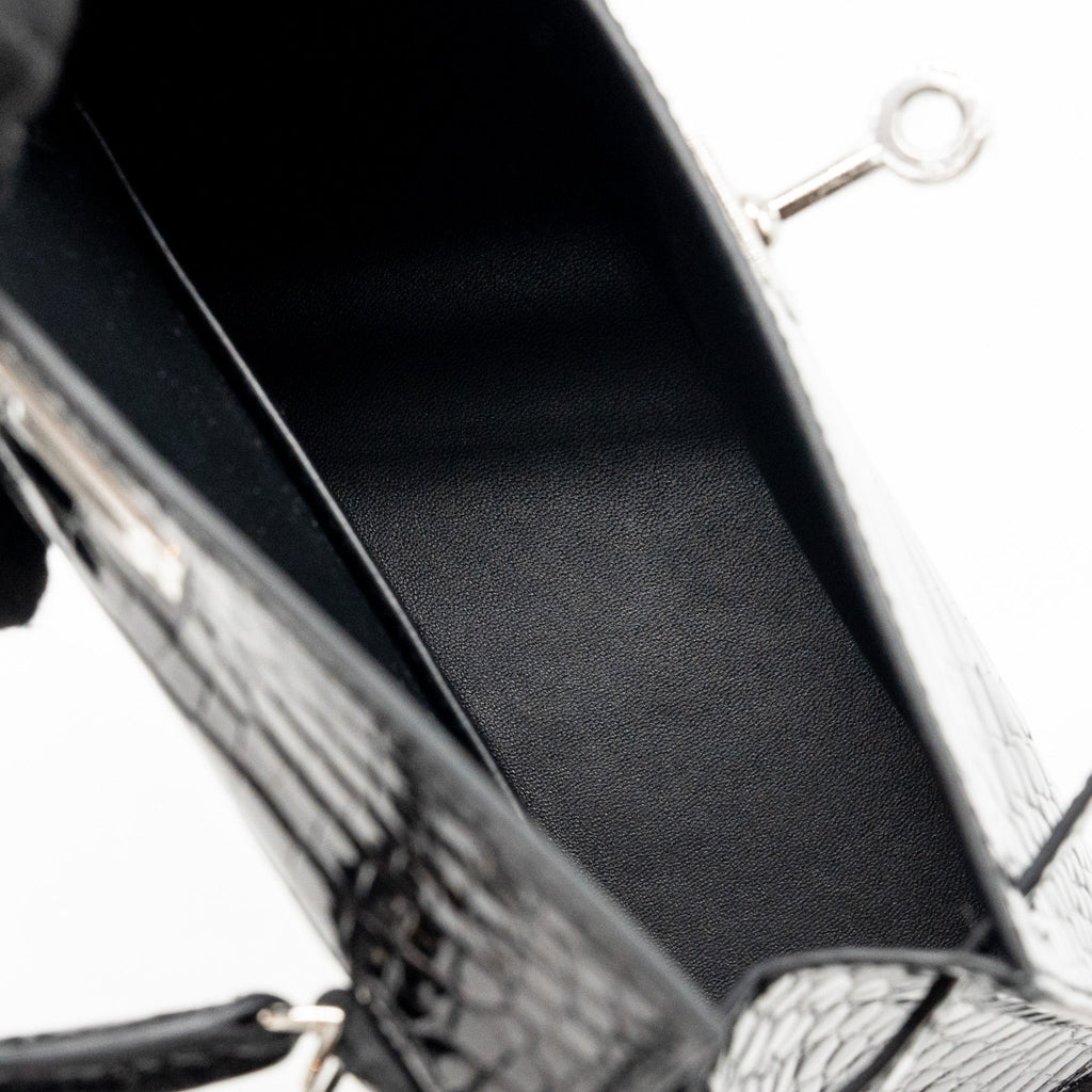 HERMES MINI KELLY II SHINY ALLIGATOR MISSISSIPPIENSIS BLACK SHW