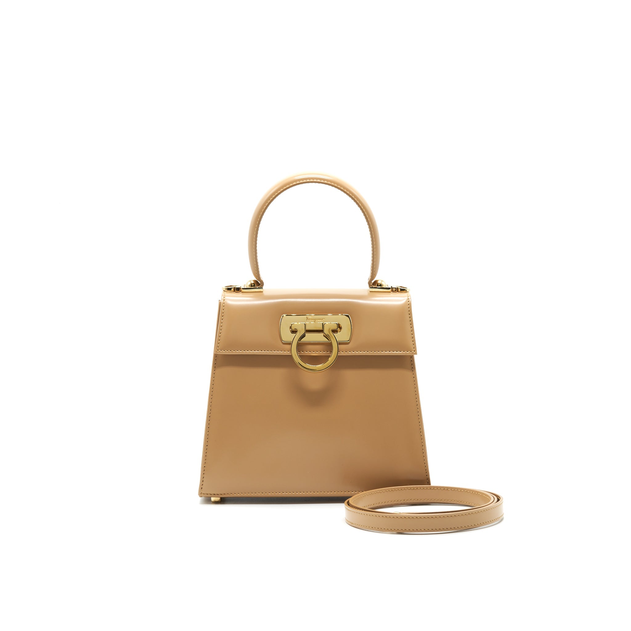 FERRAGAMO GANCINI BAG CAMEL WITH LGHW