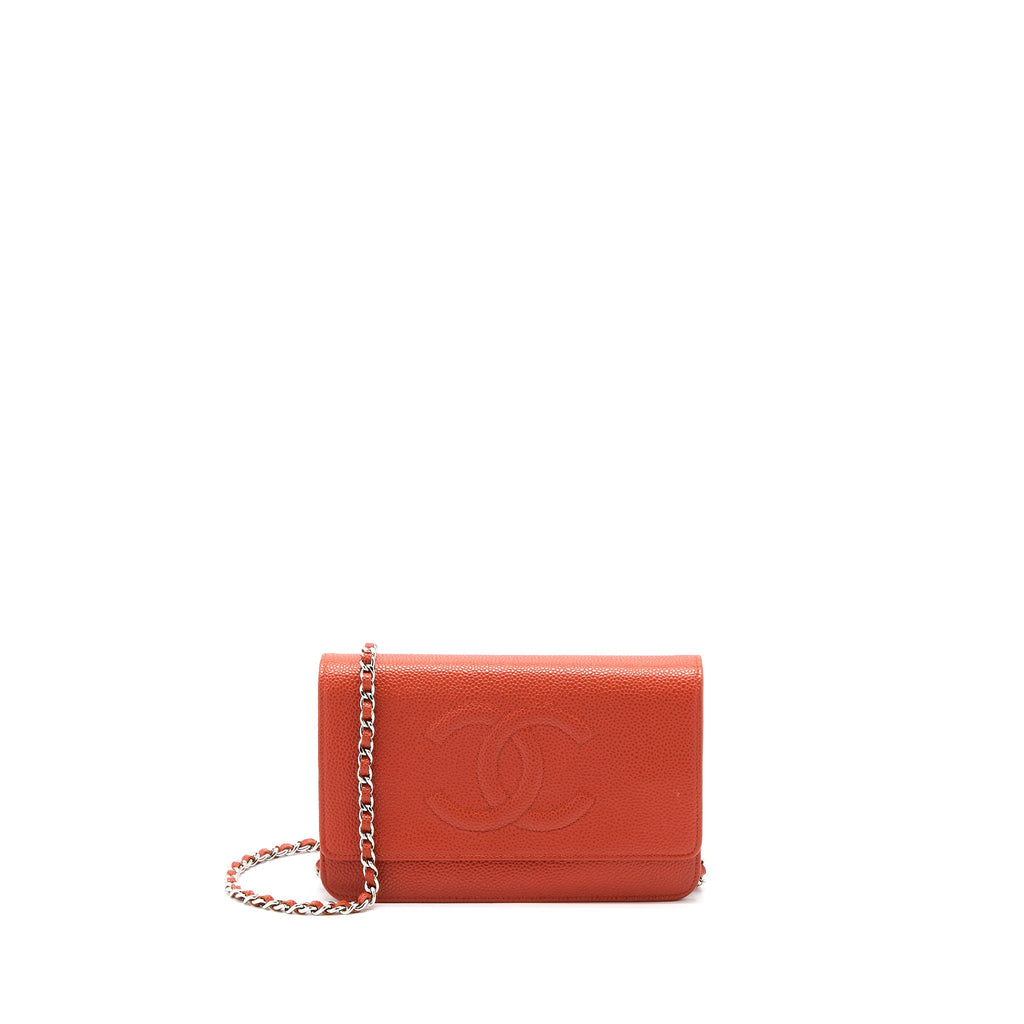 CHANEL WALLET ON CHAIN CAVIAR ORANGE RED SHW