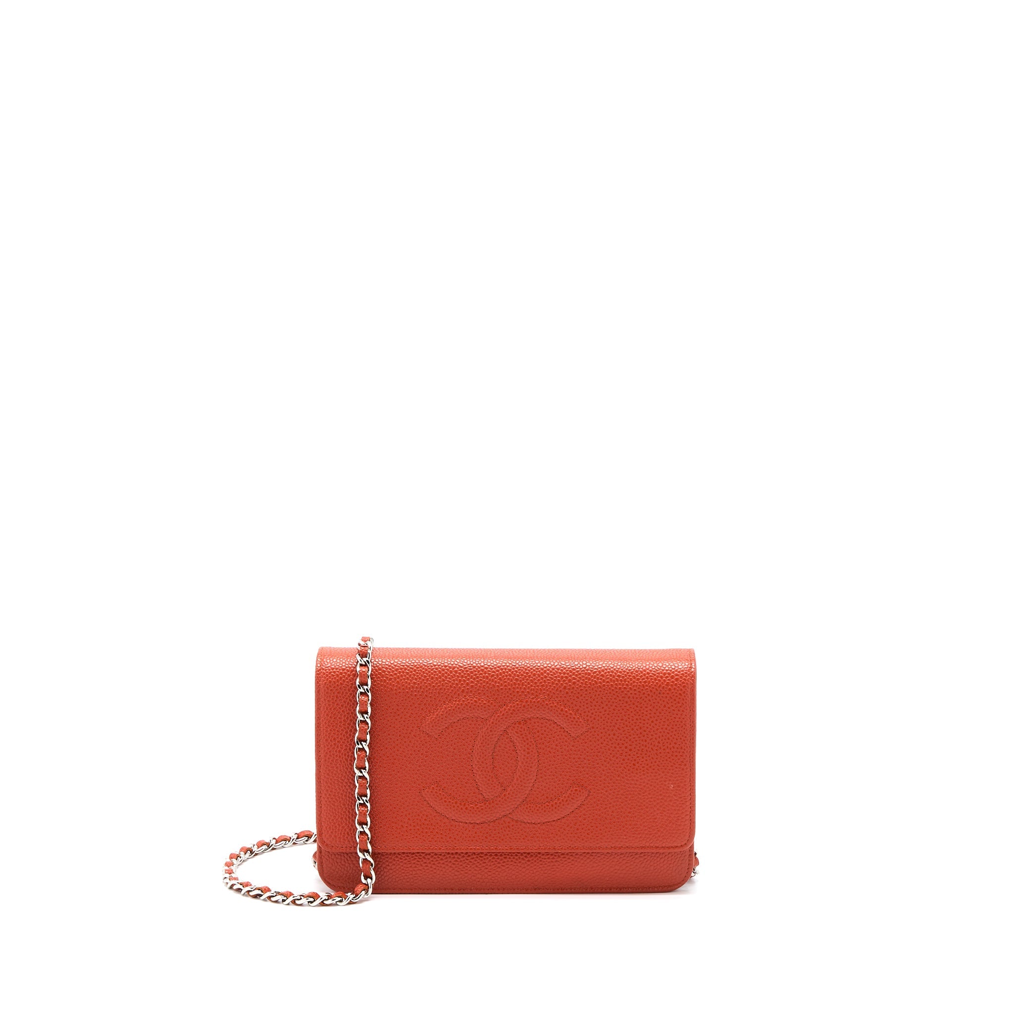 CHANEL WALLET ON CHAIN CAVIAR ORANGE RED SHW