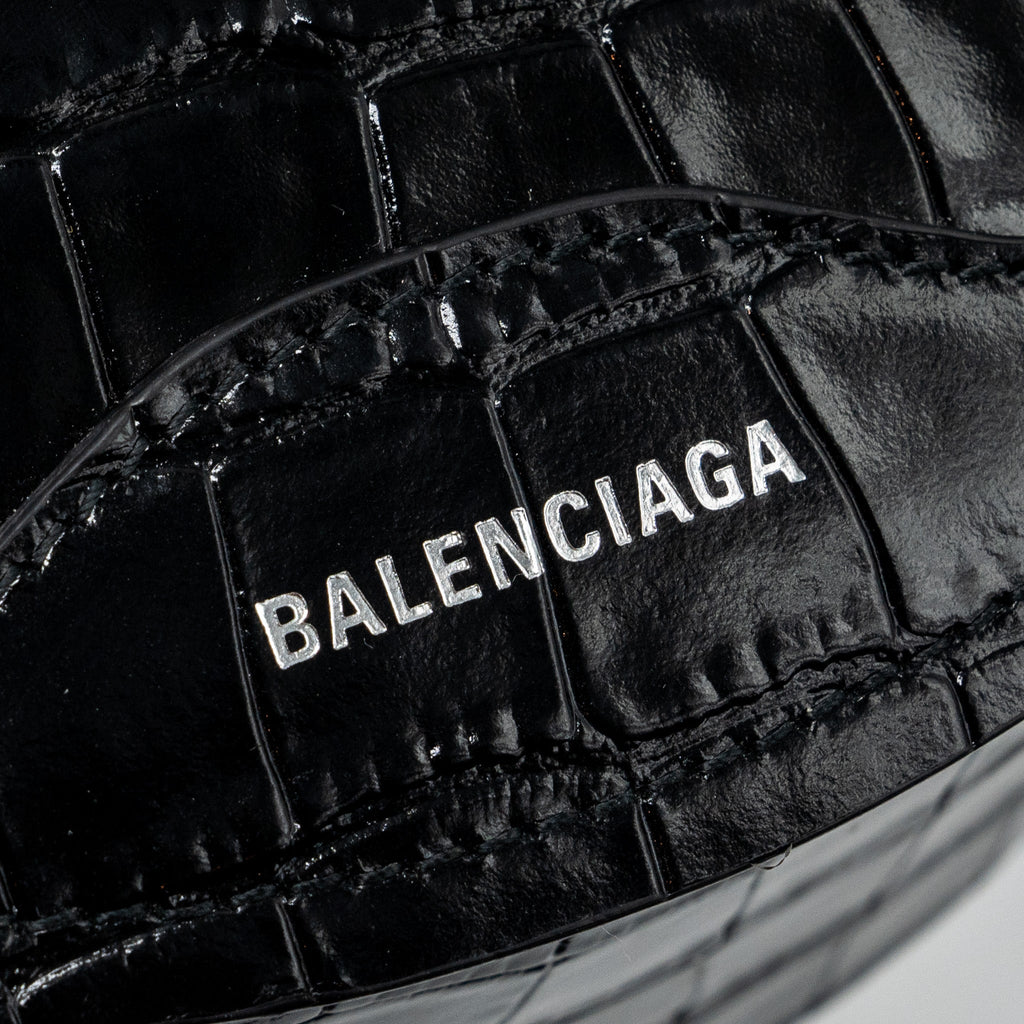 BALENCIAGA SOUVENIR BELT BAG CROC-EMBOSSED CALFSKIN BLACK GHW