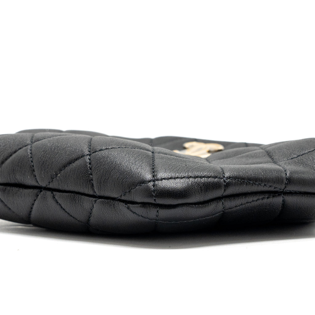 CHANEL PEARL ROUND HANDLE EVENING CLUTCH LAMBSKIN BLACK GHW (MICROCHIP)
