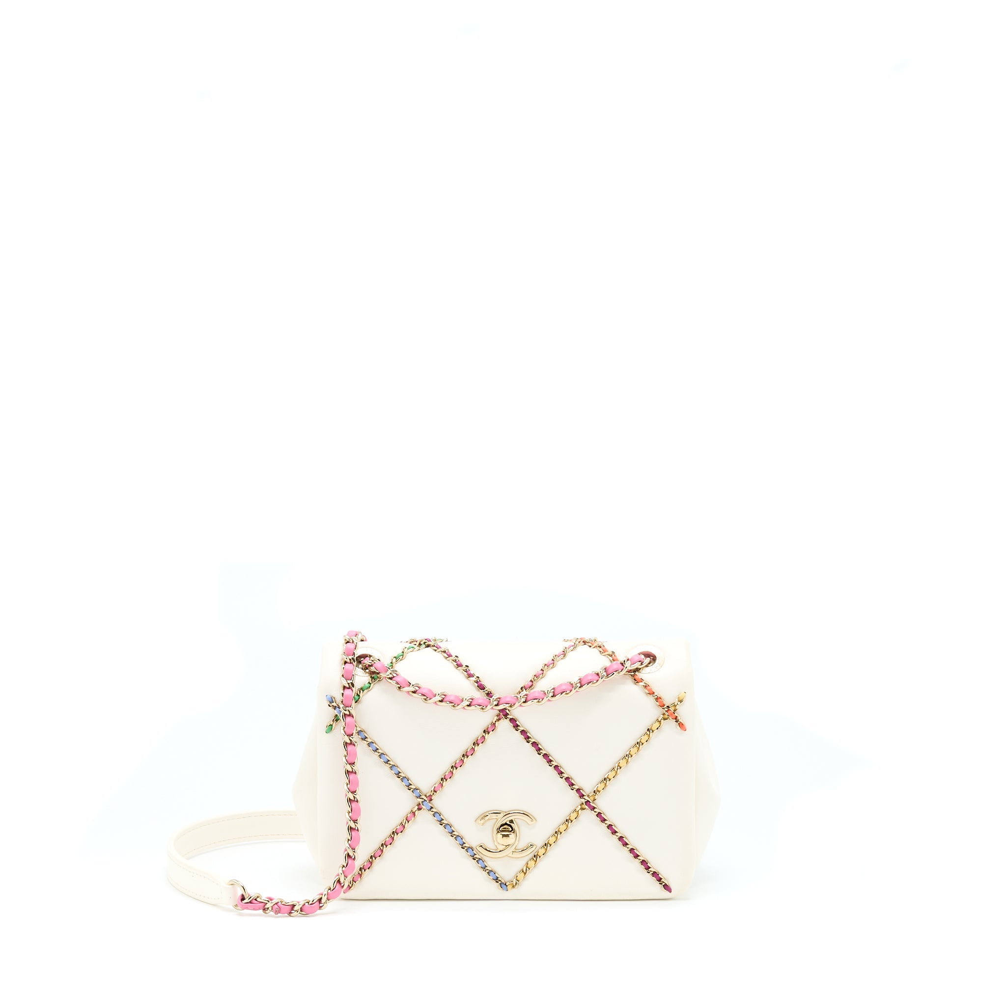CHANEL SMALL FLAP BAG LAMBSKIN WHITE/MULTICOLOR LGHW