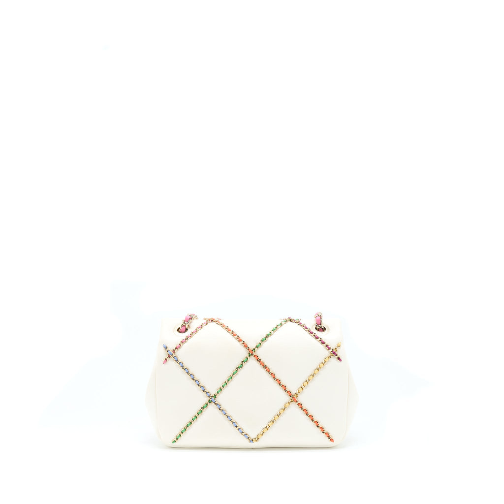 CHANEL SMALL FLAP BAG LAMBSKIN WHITE/MULTICOLOR LGHW