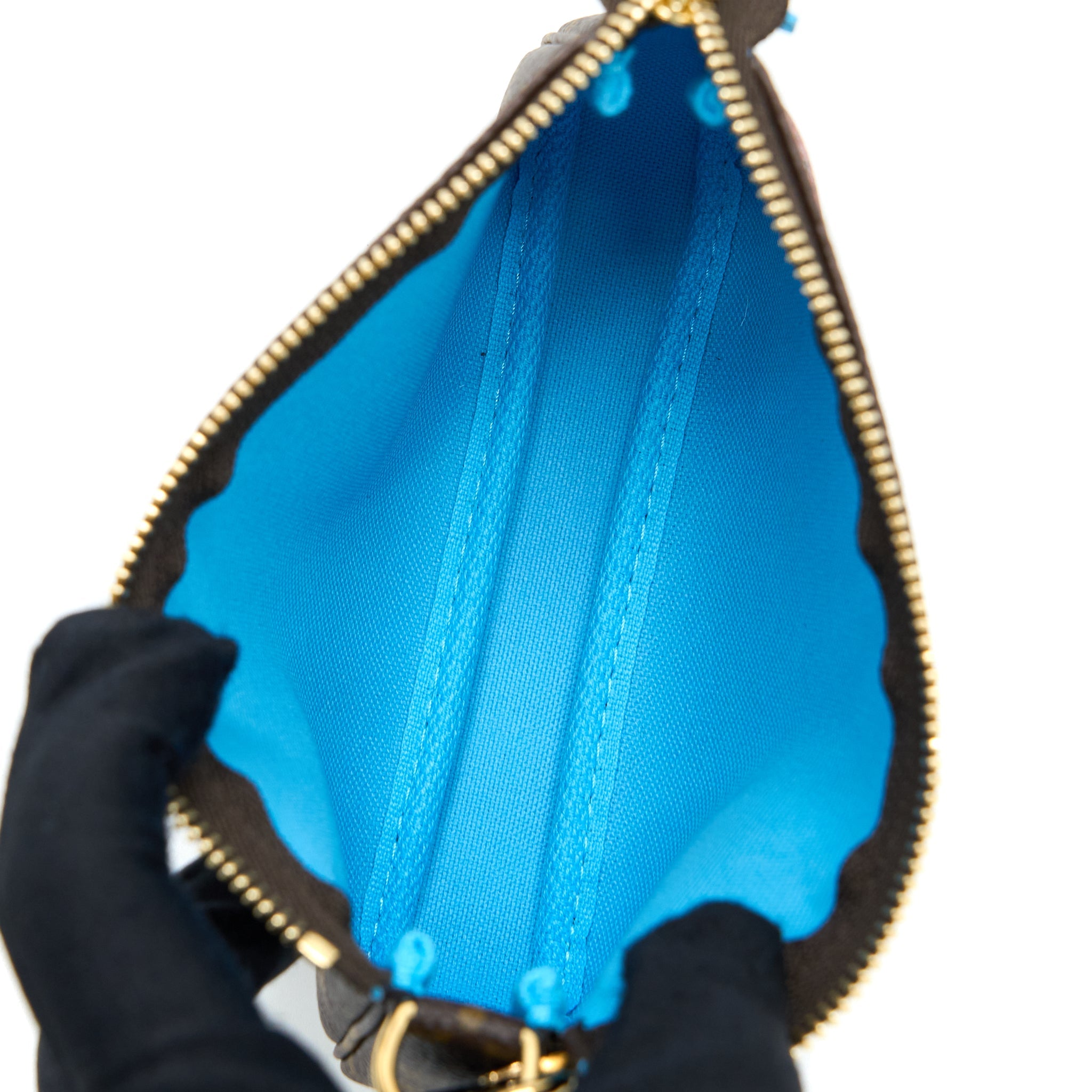 LOUIS VUITTON MINI POCHETTE ACCESSORIES MONOGRAM CANVAS/BLUE GHW