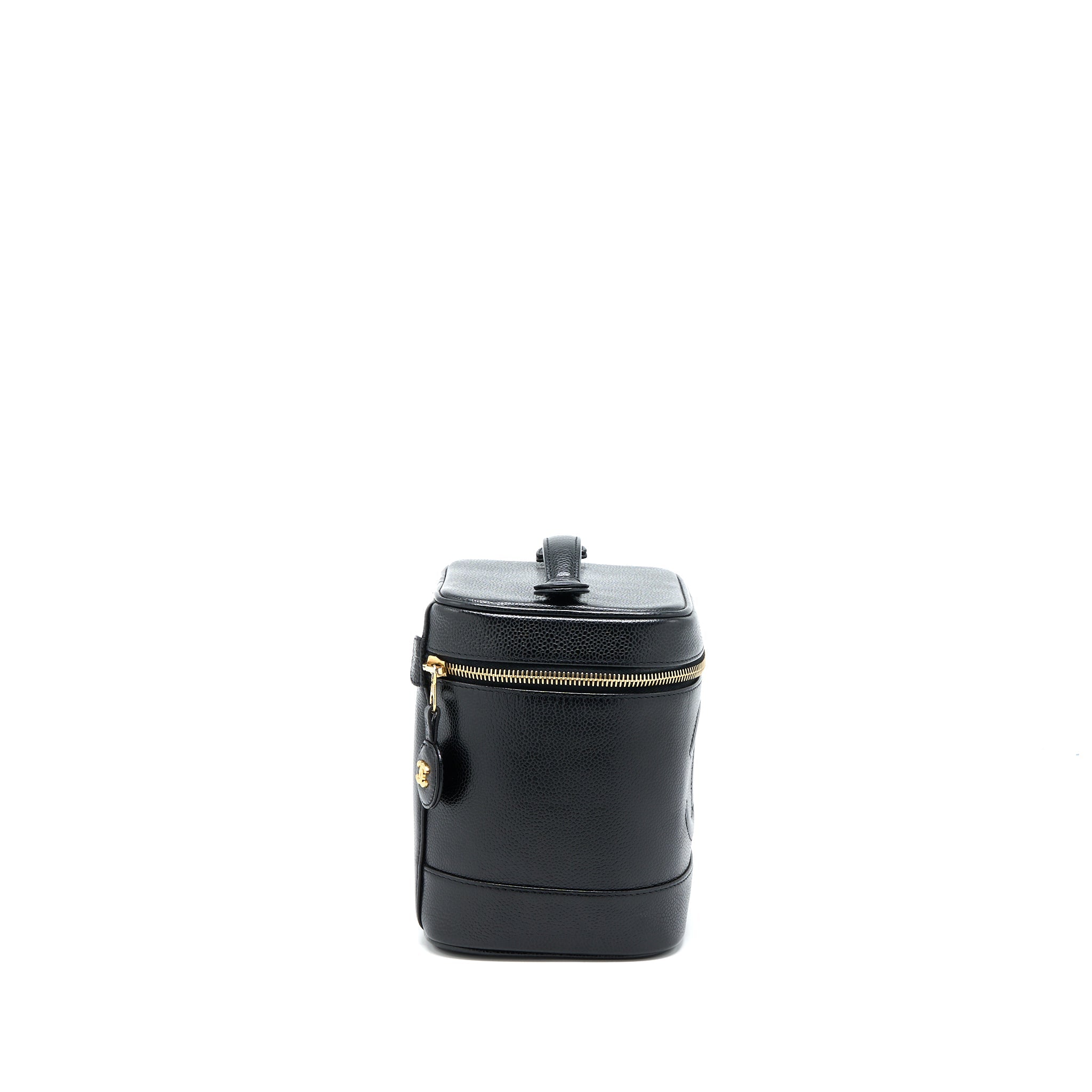 CHANEL VINTAGE VANITY CASE WITH CHAIN CAVIAR BLACK GHW