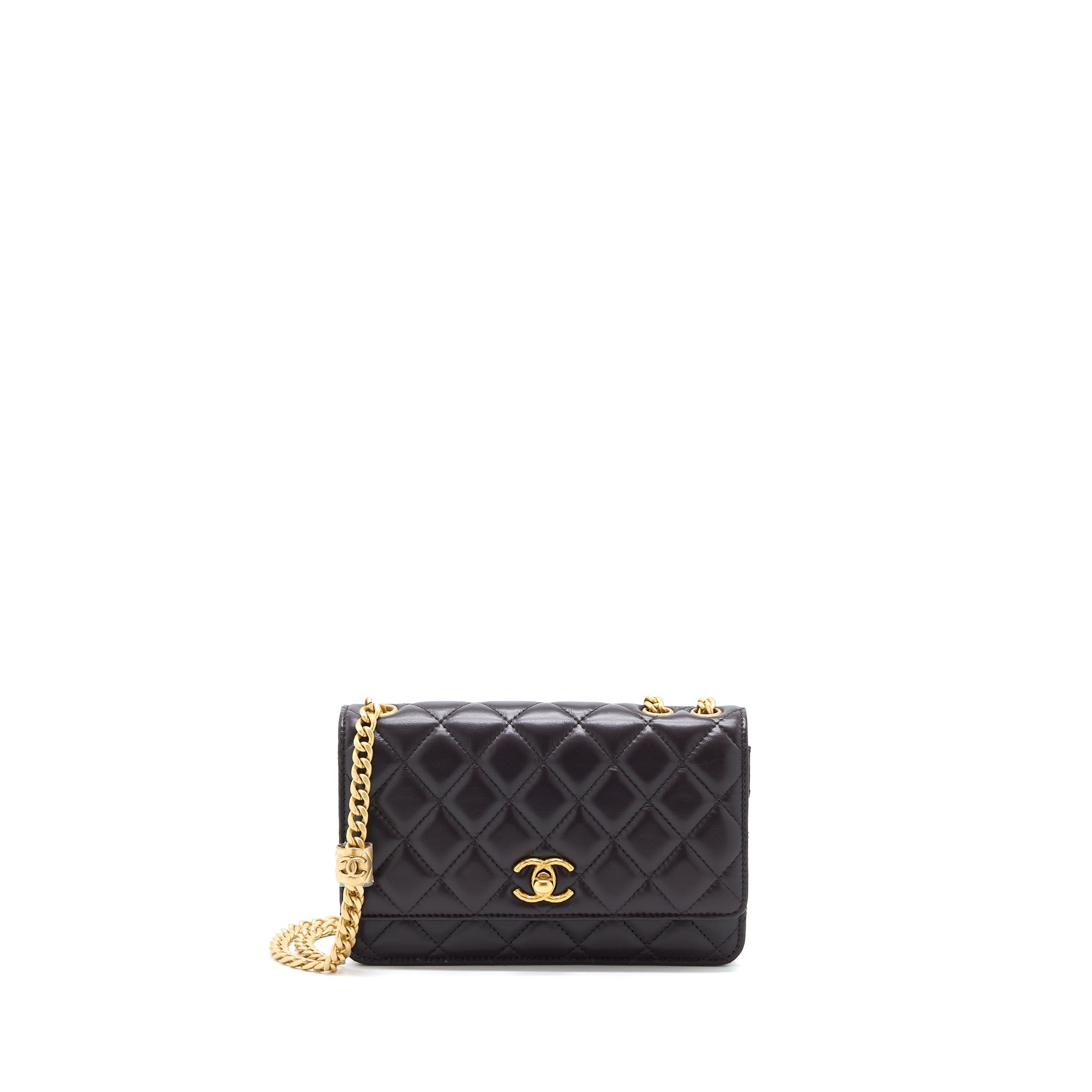 CHANEL GOLD PILLAR WALLET ON CHAIN LAMBSKIN DARK BROWN BRUSHED GHW(MICROCHIP)
