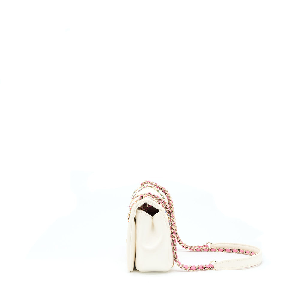 CHANEL SMALL FLAP BAG LAMBSKIN WHITE/MULTICOLOR LGHW