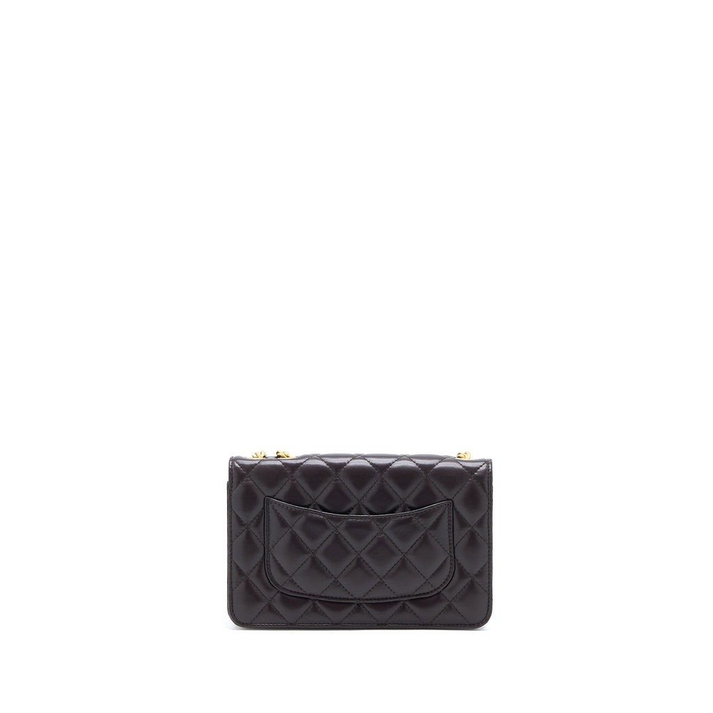 CHANEL GOLD PILLAR WALLET ON CHAIN LAMBSKIN DARK BROWN BRUSHED GHW(MICROCHIP)