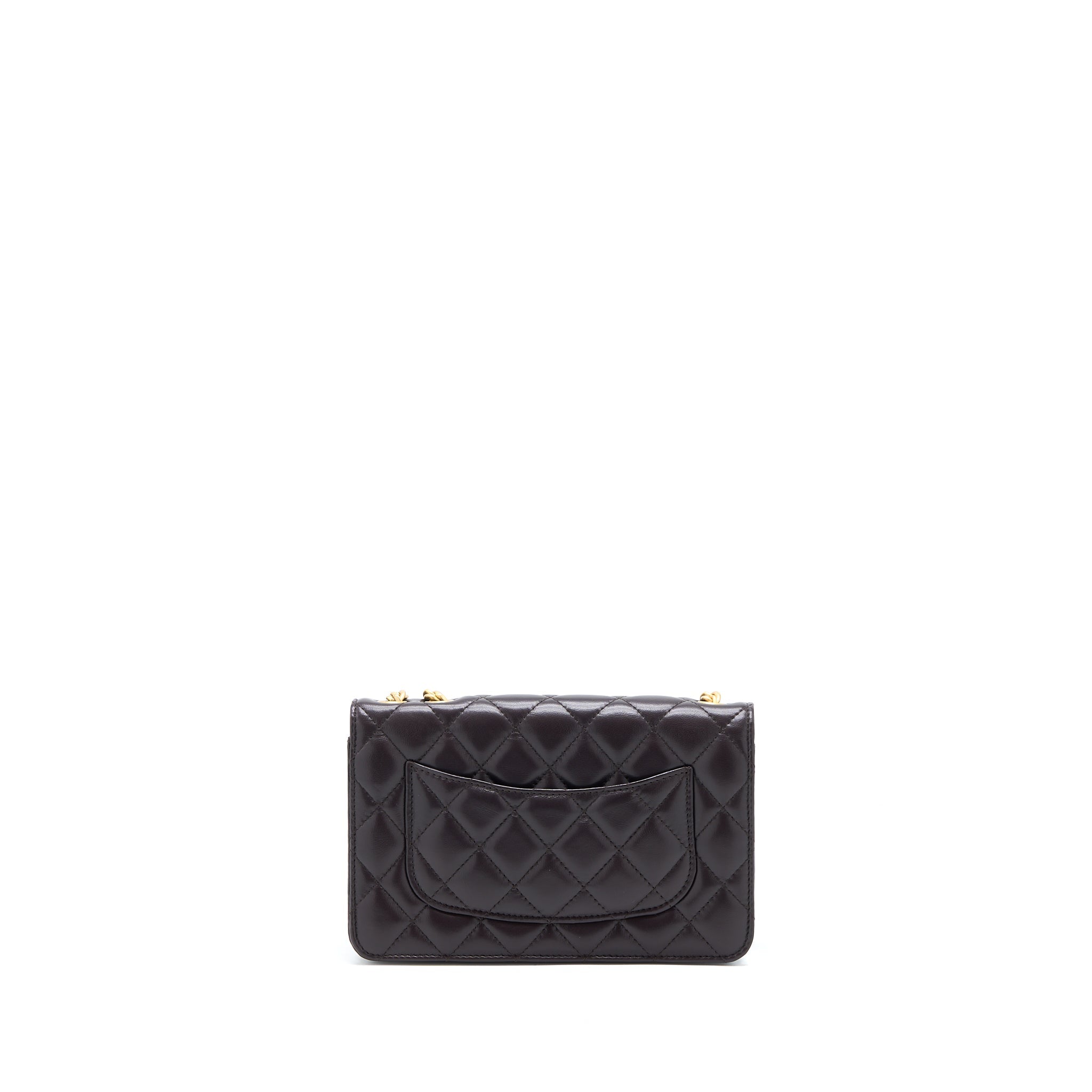 CHANEL GOLD PILLAR WALLET ON CHAIN LAMBSKIN DARK BROWN BRUSHED GHW(MICROCHIP)